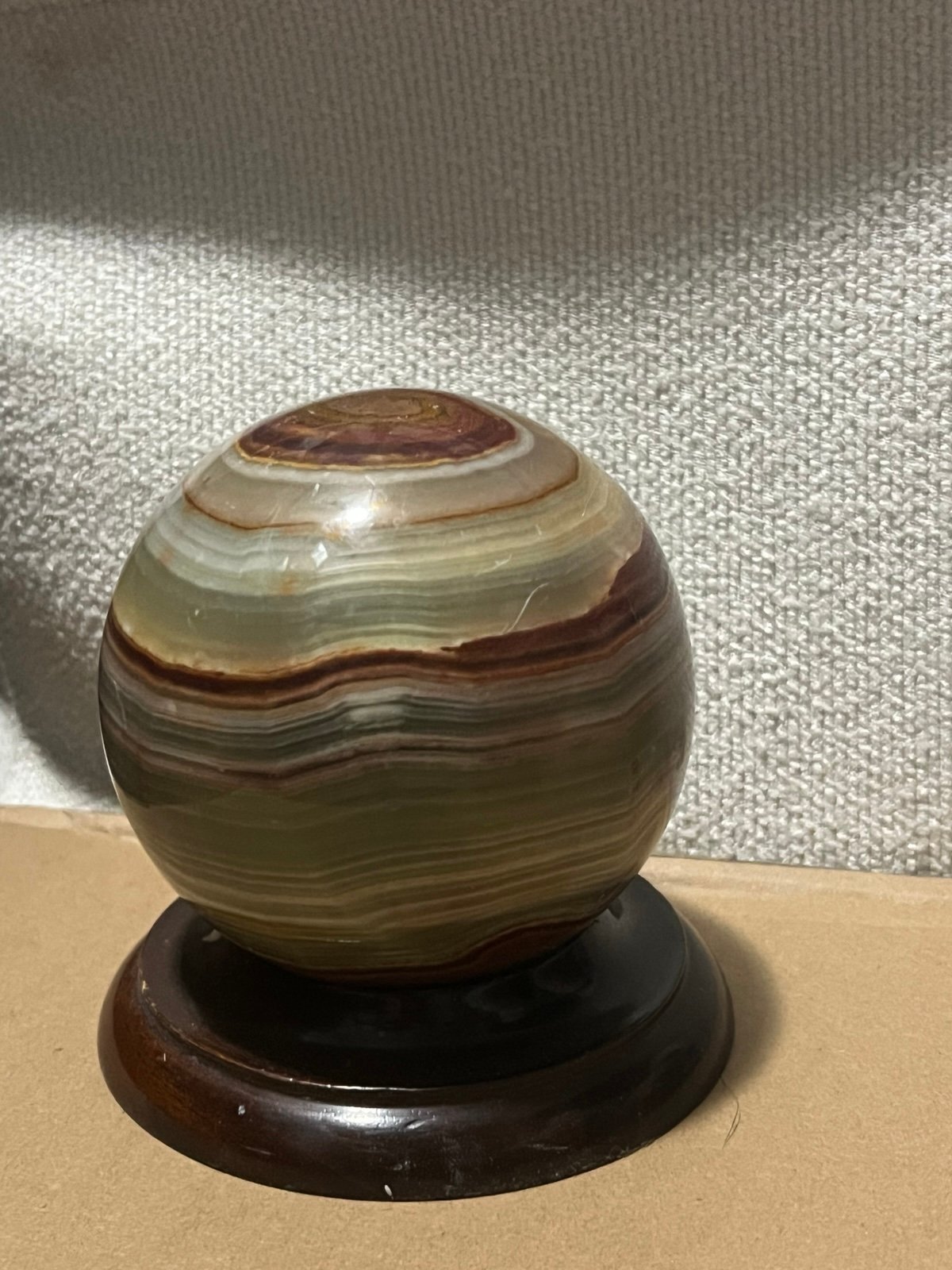 Large 6 Banded Agate Polished Stone Sphere w Agate Base Quartz Reiki 3.49 Lbs