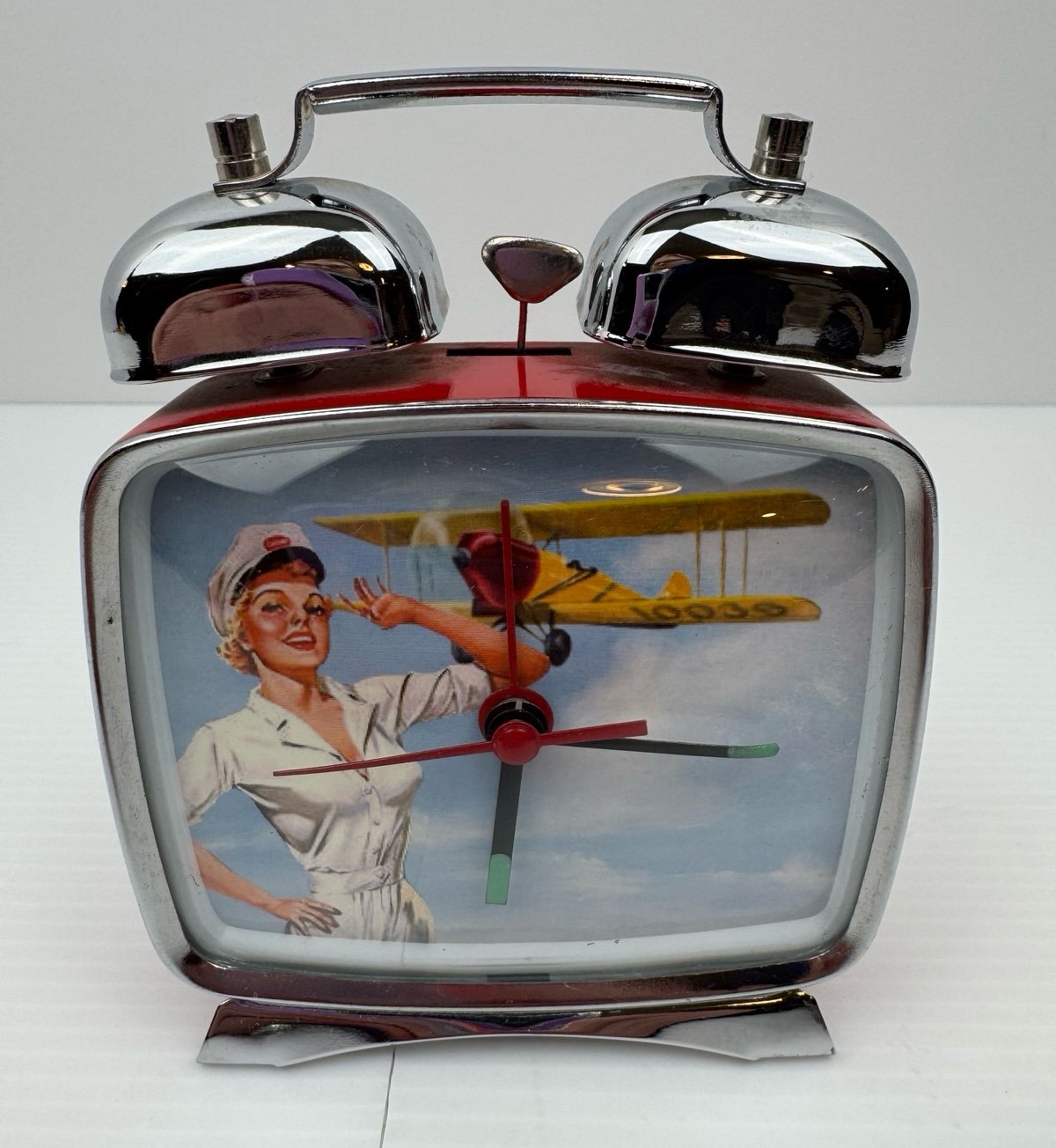 Vintage Alarm Clock Grannycore Decor Retro Rare Wind Up Alarm Clock Red/Siver