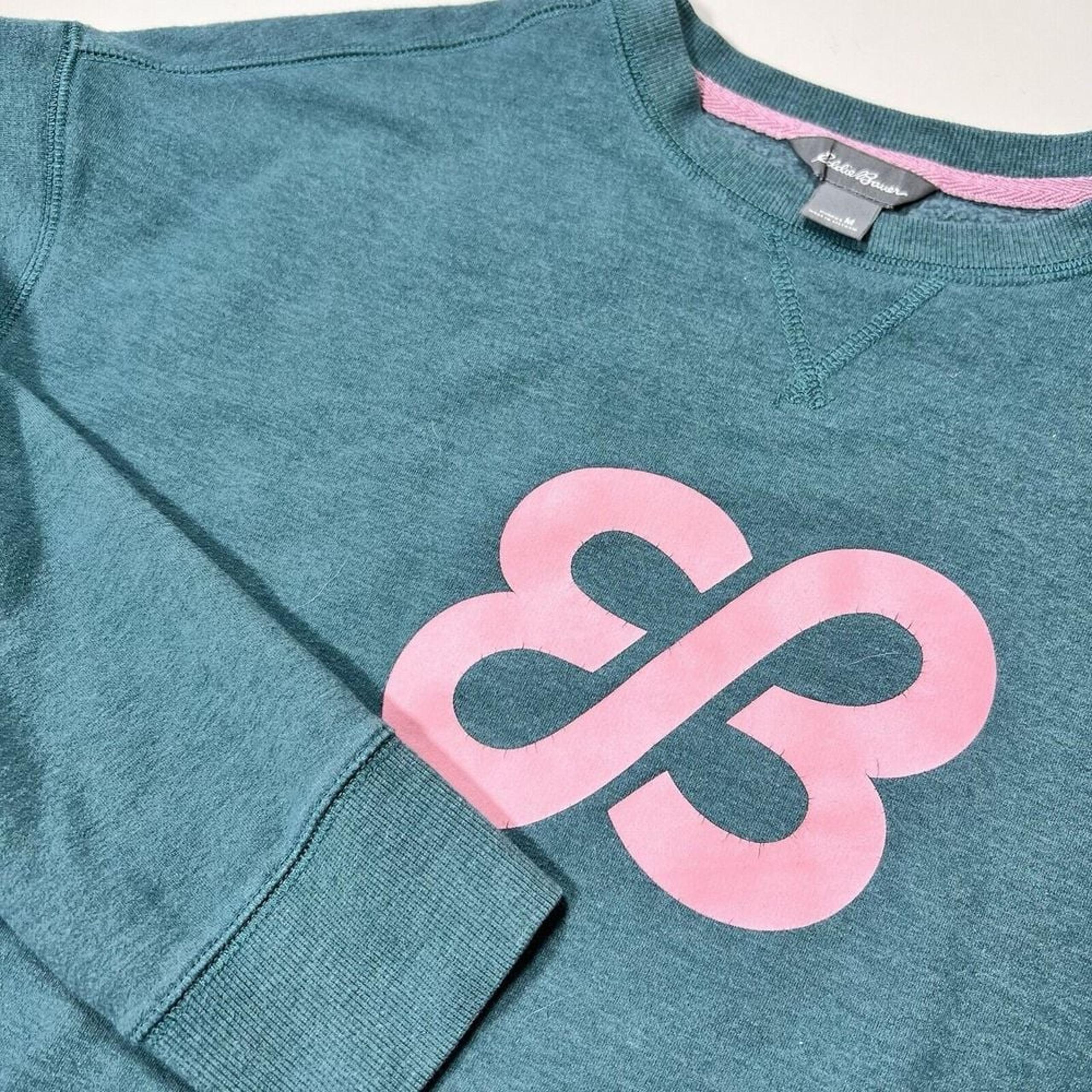 Eddie Bauer Sweatshirt Women Medium Emerald green Crew Neck Pullover Unique Logo