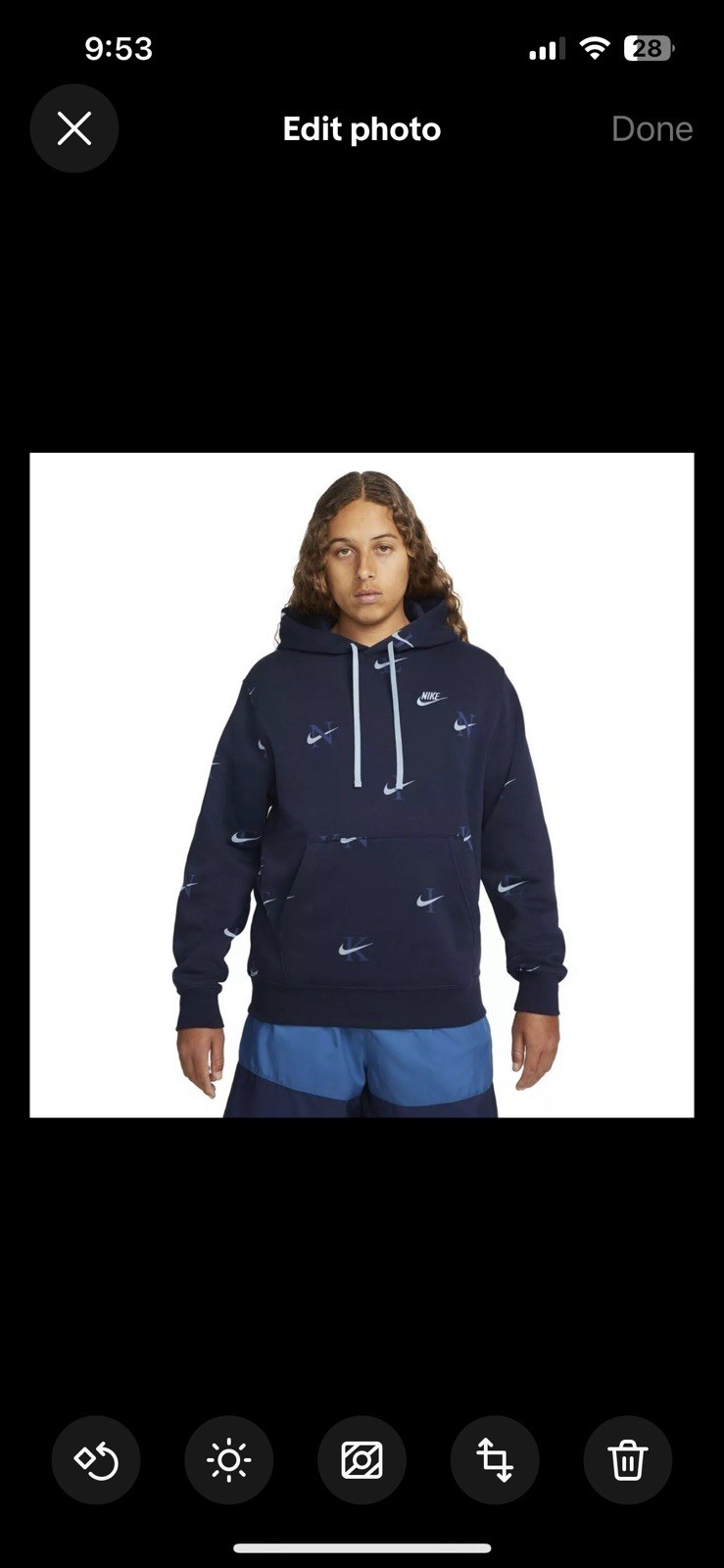 Nike Club Fleece Hoodie Mens Size Small Blue All Over (DV9601-451) New With Tags