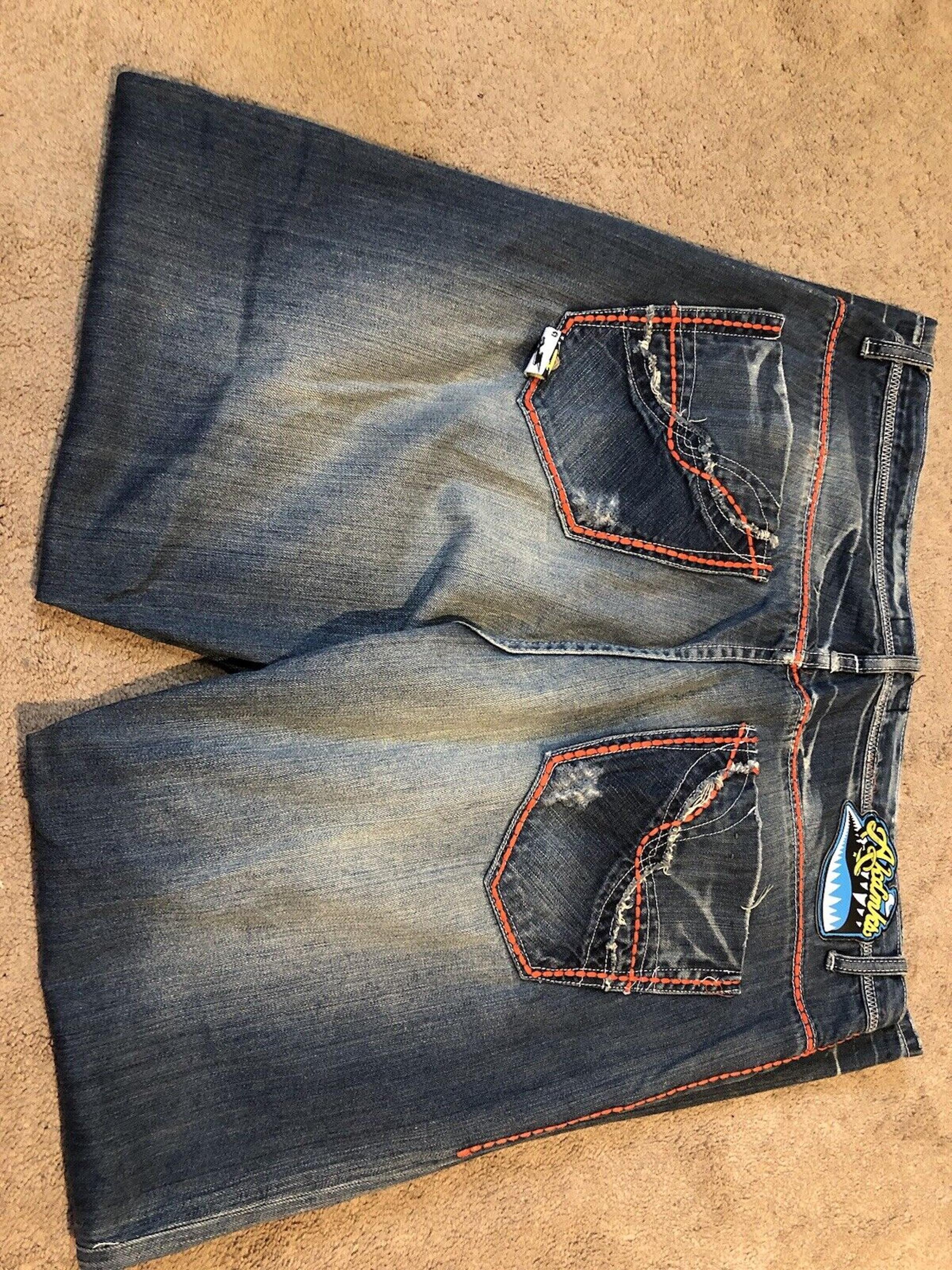 EUC Vintage Y2K Akademiks Jeans Orange Embroidered Men’s 40x33 Wide Leg Baggy