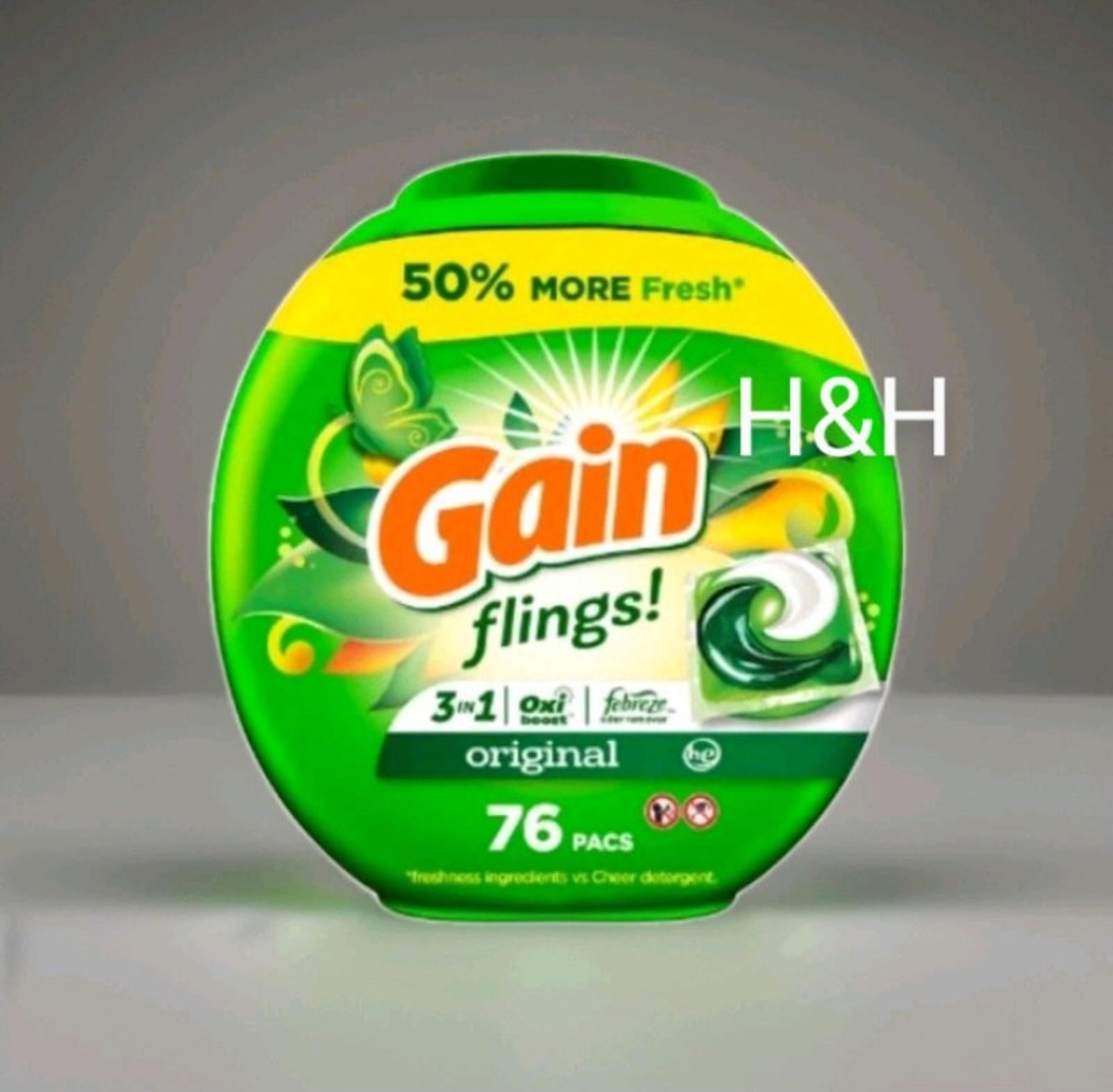 GAIN Original Flings 3 in 1 Oxi Febreze   Laundry detergent 76 Flings