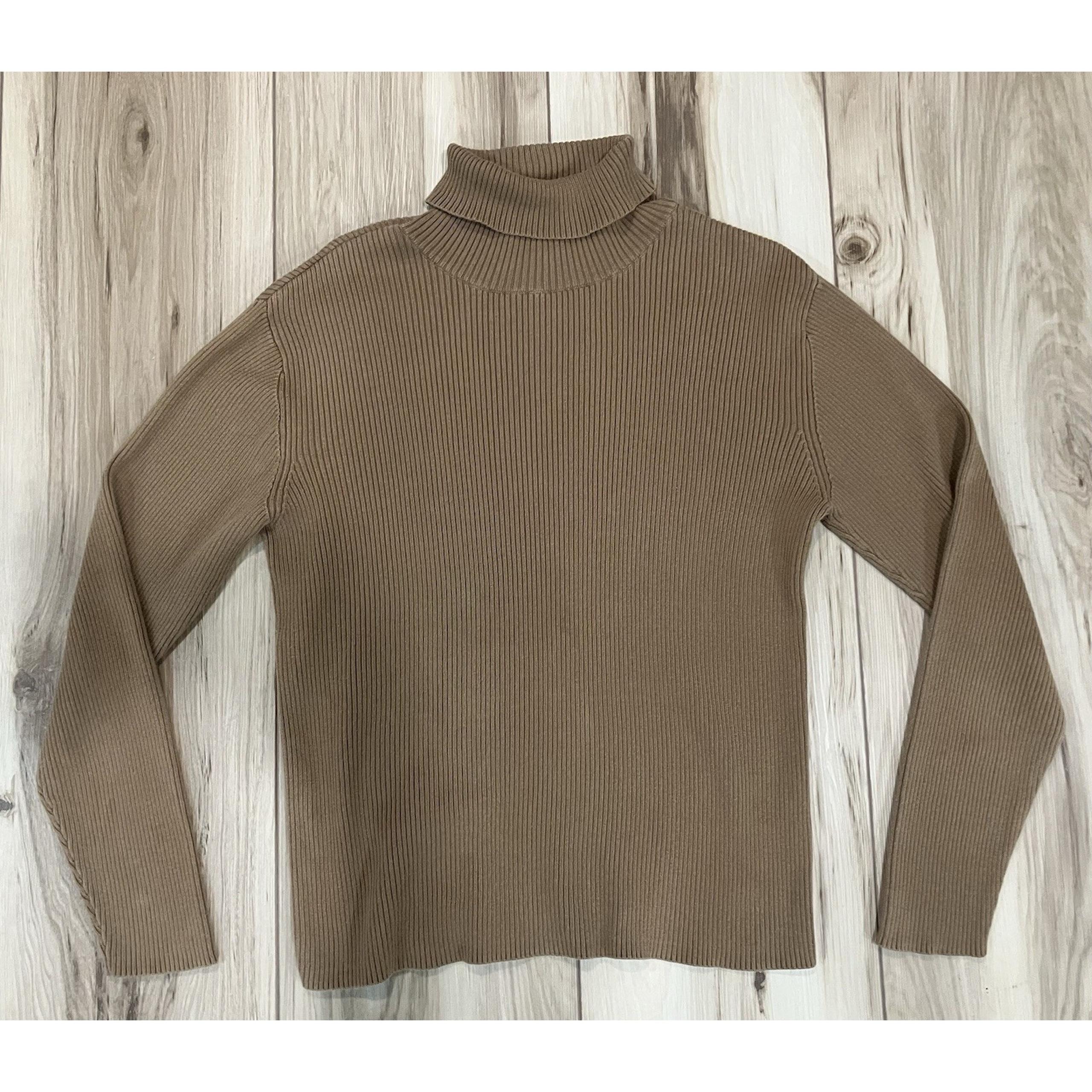 Lands’ End Tan Rib-Knit Turtleneck Longsleeve Shirt Women’s Size M