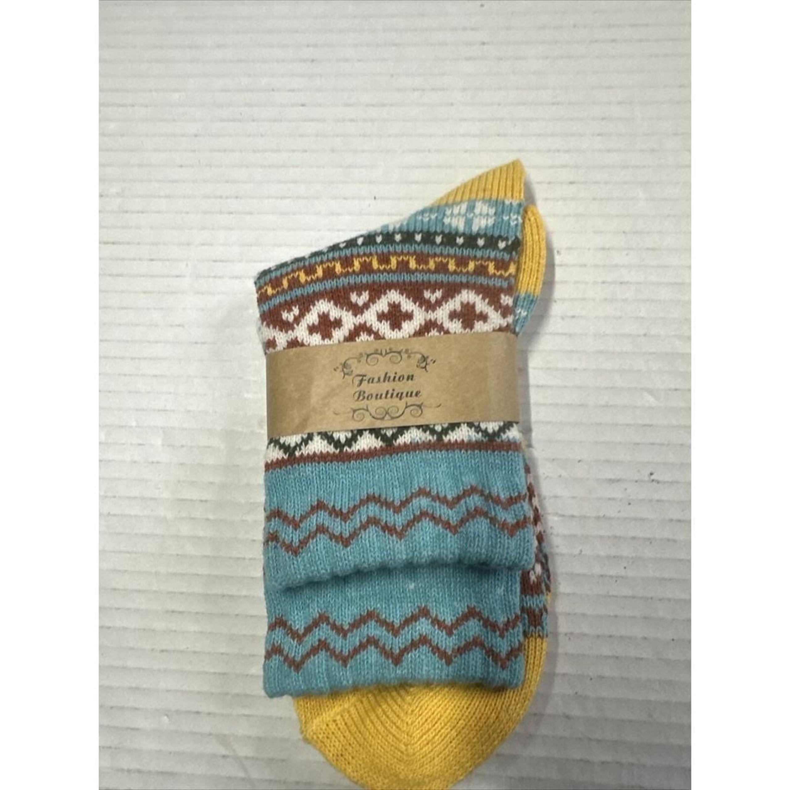 Fashion Boutique Fair Isle Women's Socks Yellow Blue White Brown  Wool Blend