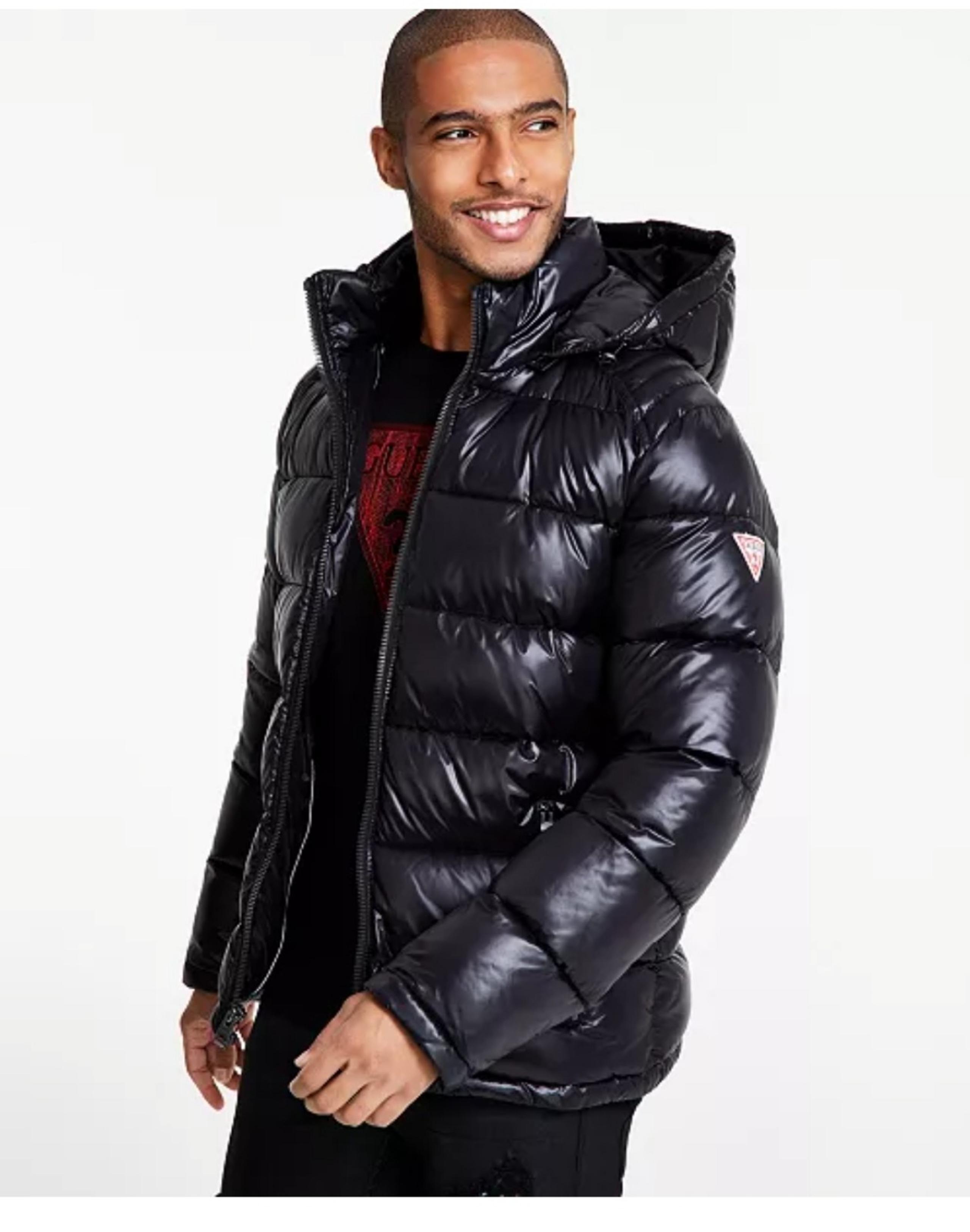 GUESS Men's Hooded Puffer Coat Color Black Size XL