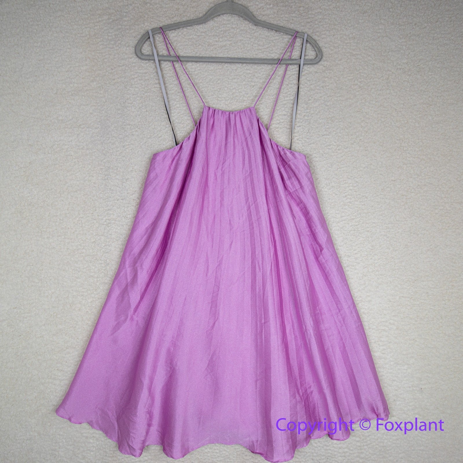 Monique Lhuillier Satin Halter Minidress Hazy Orchid Pink Purple Pleated, size 4