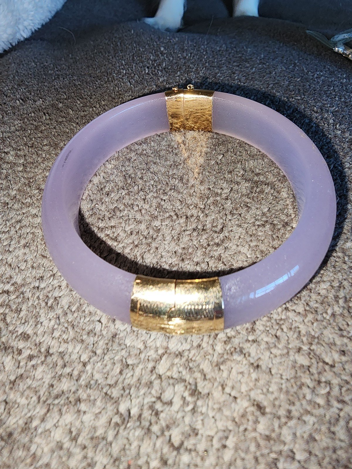 14k gold and lavender jade large bangle bracelet.