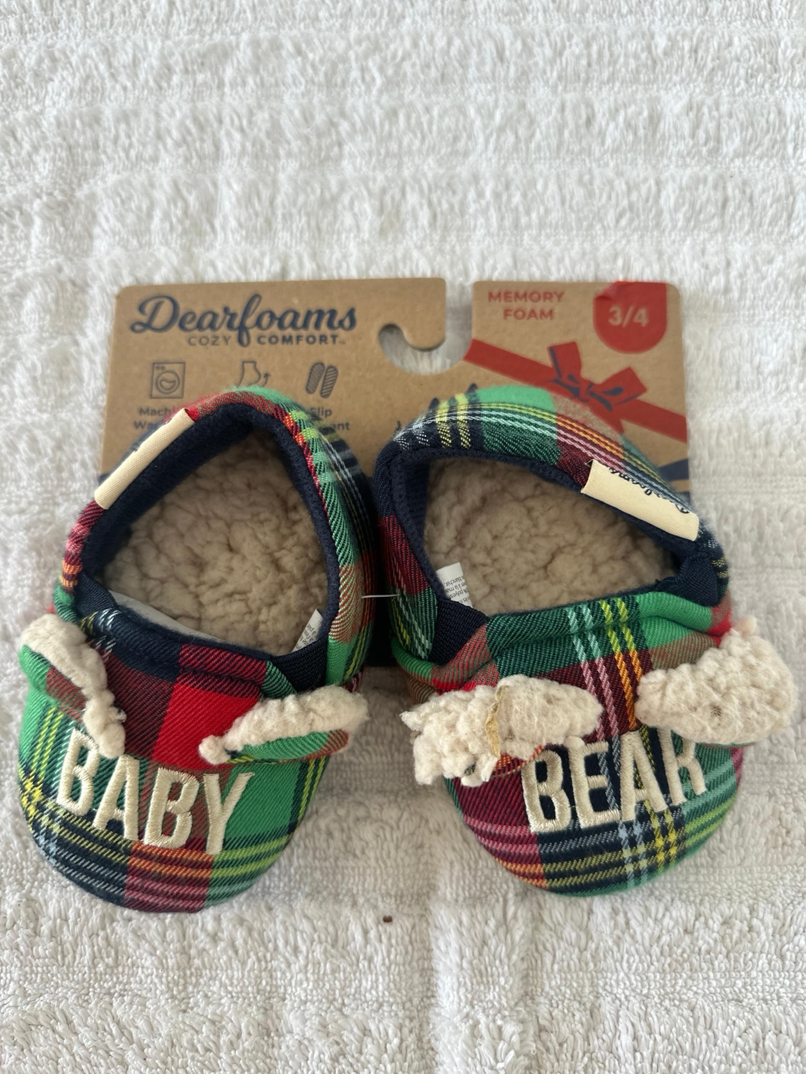 Dearfoams Baby Bear Plaid Slippers