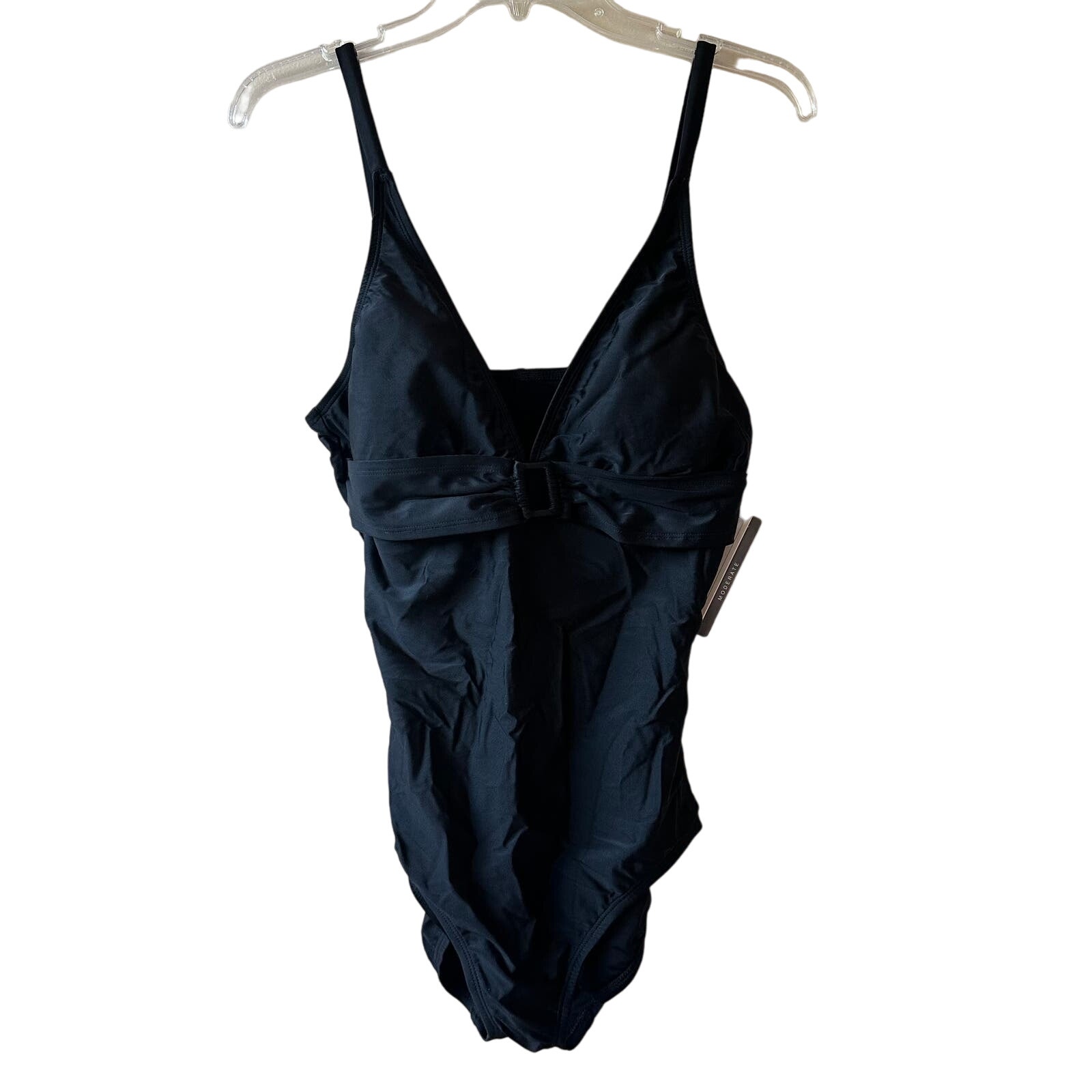 NEW Women's Speedo One Piece Swimsuit Black Moderate Cut Buckle Detail Size 14