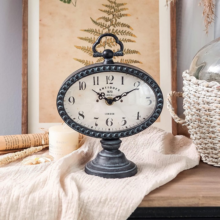 Vintage Table Clock with Beads, Shelf Desk Top Clock Battery Operated