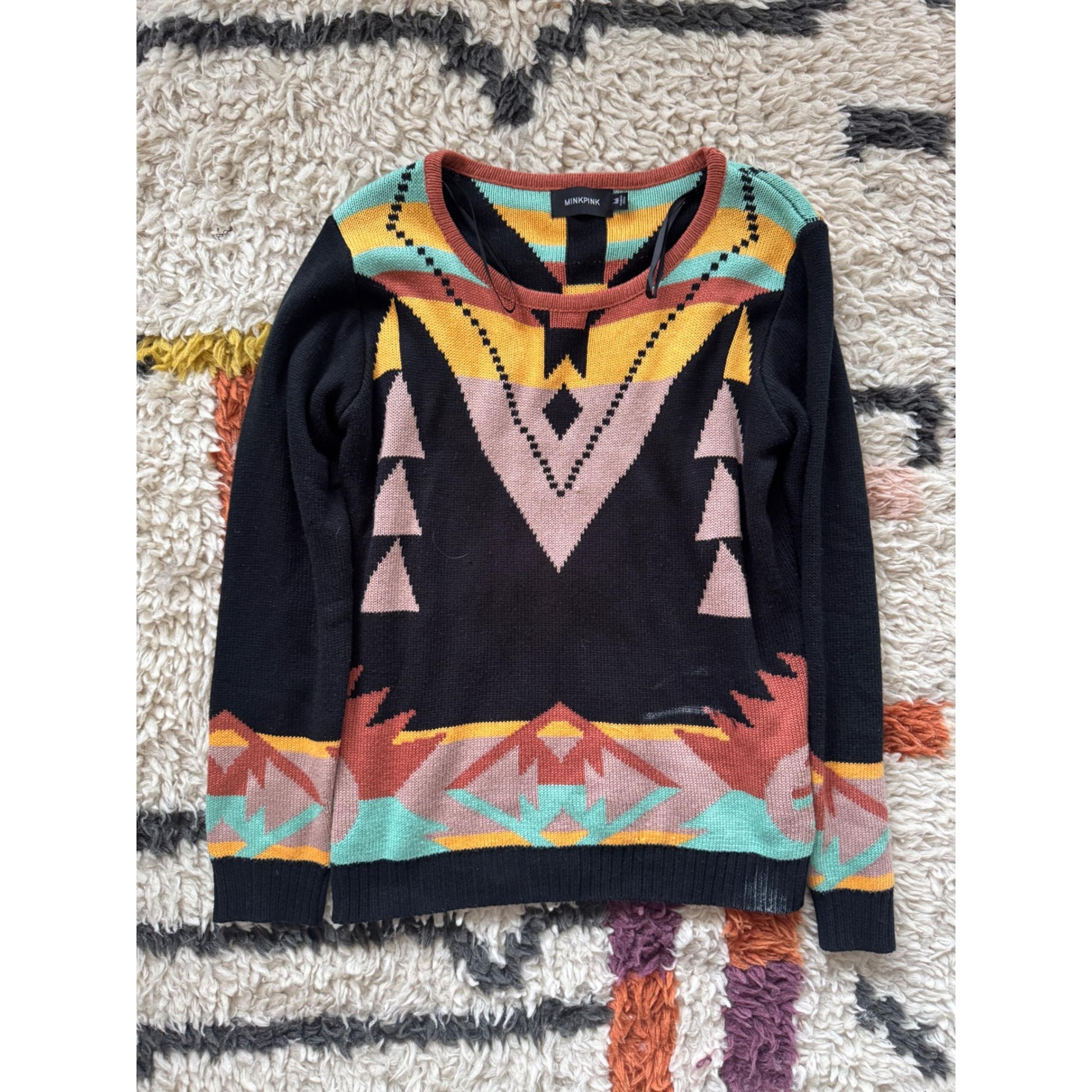 MINKPINK Aztec Sweater Pullover Geometric Print Knit Top Boho Western Medium L2