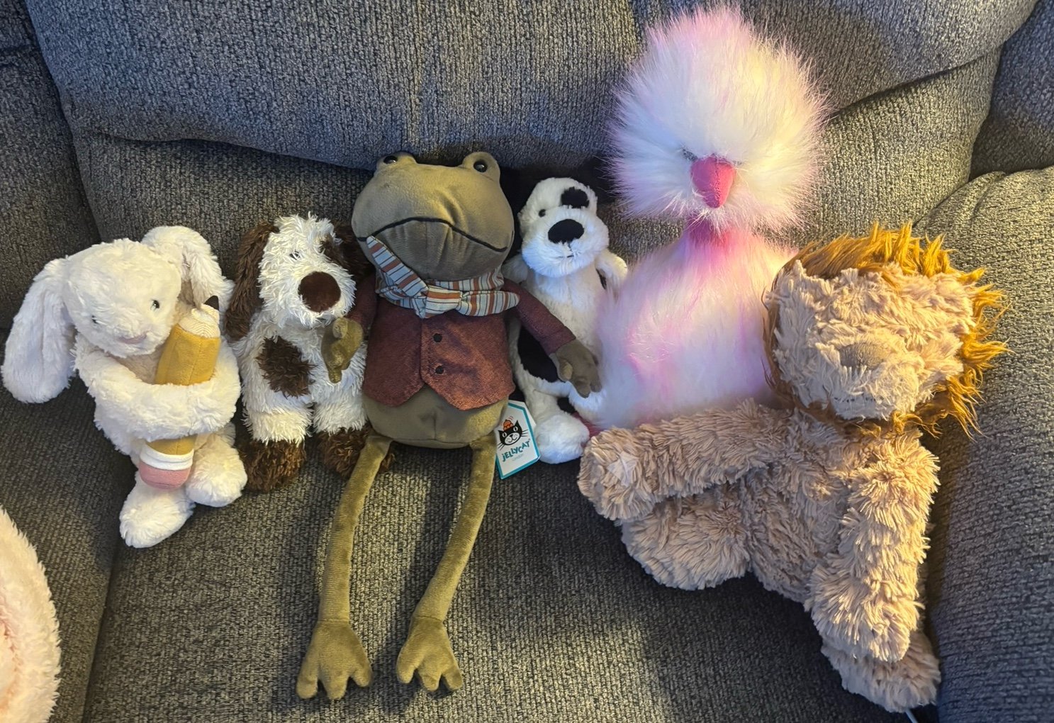 Lot of 6 Jellycats- mutt, puppy, lion, riverside rambler, bunny