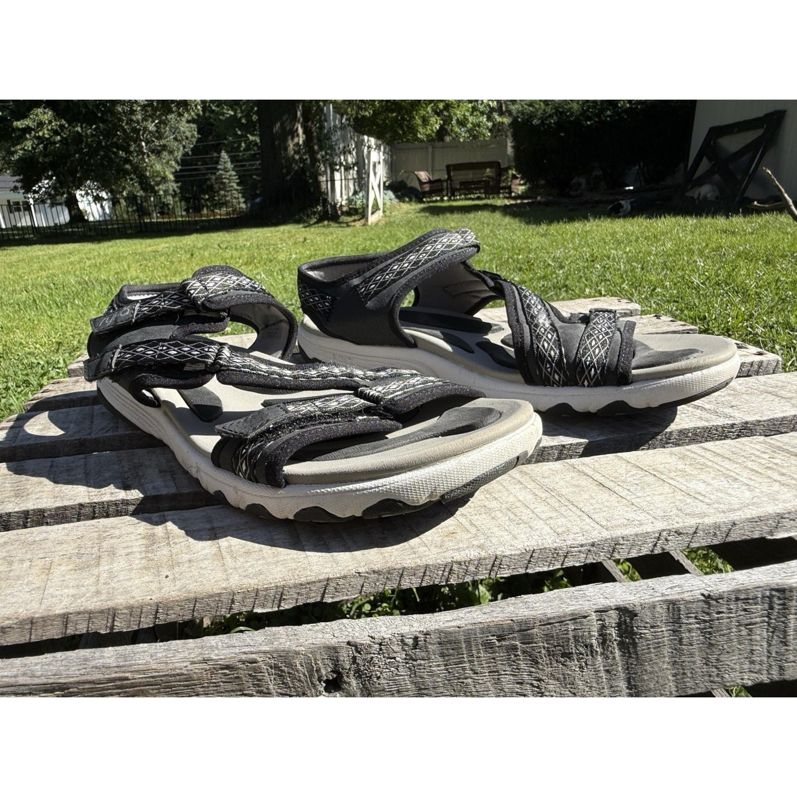 Ryka Sandals Womens 9 M Ginger Strappy Black Faux Leather Comfort Open Toe