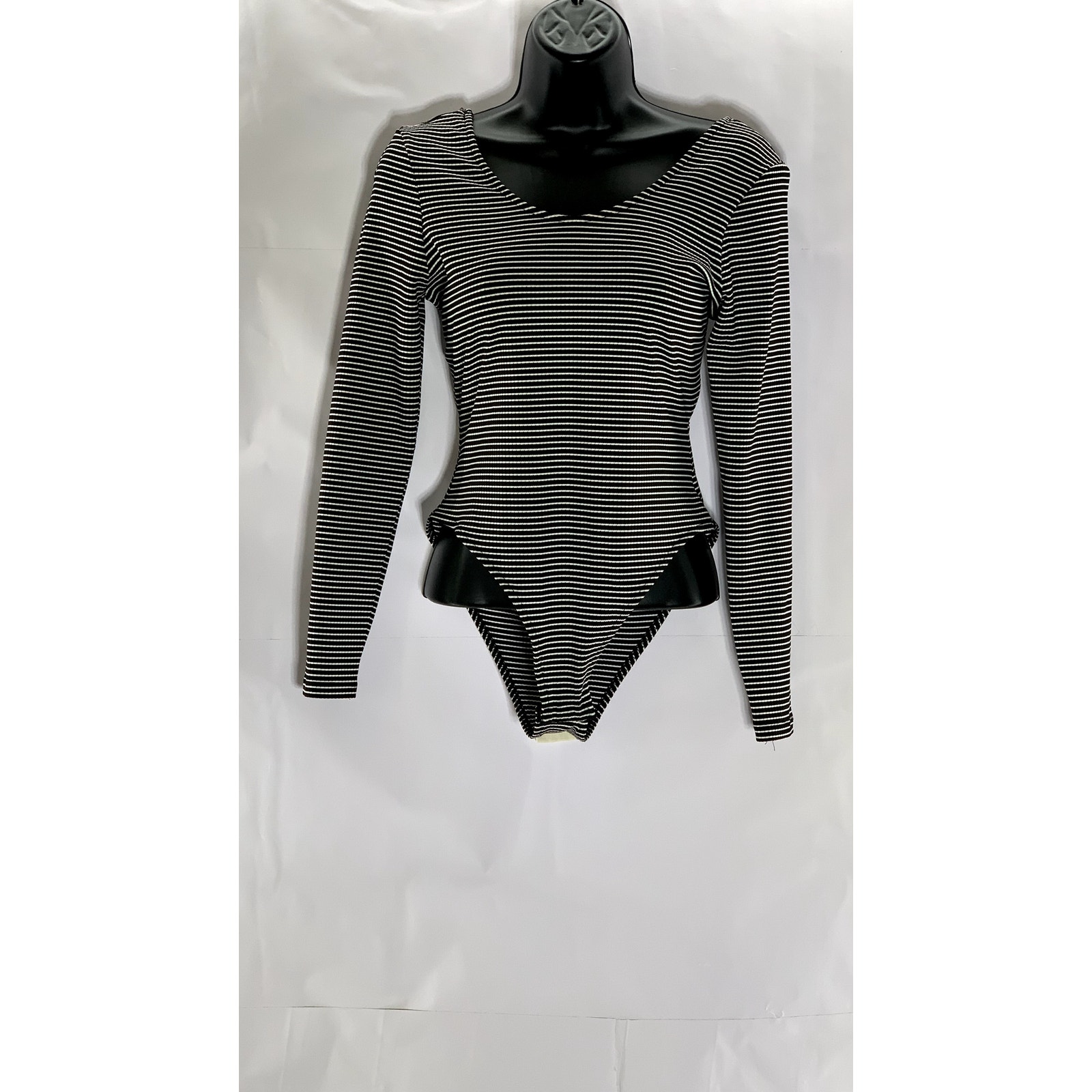 TOPSHOP Women's Black-White Striped Tie-Back Bow Long Sleeve Bodysuit SZ 8