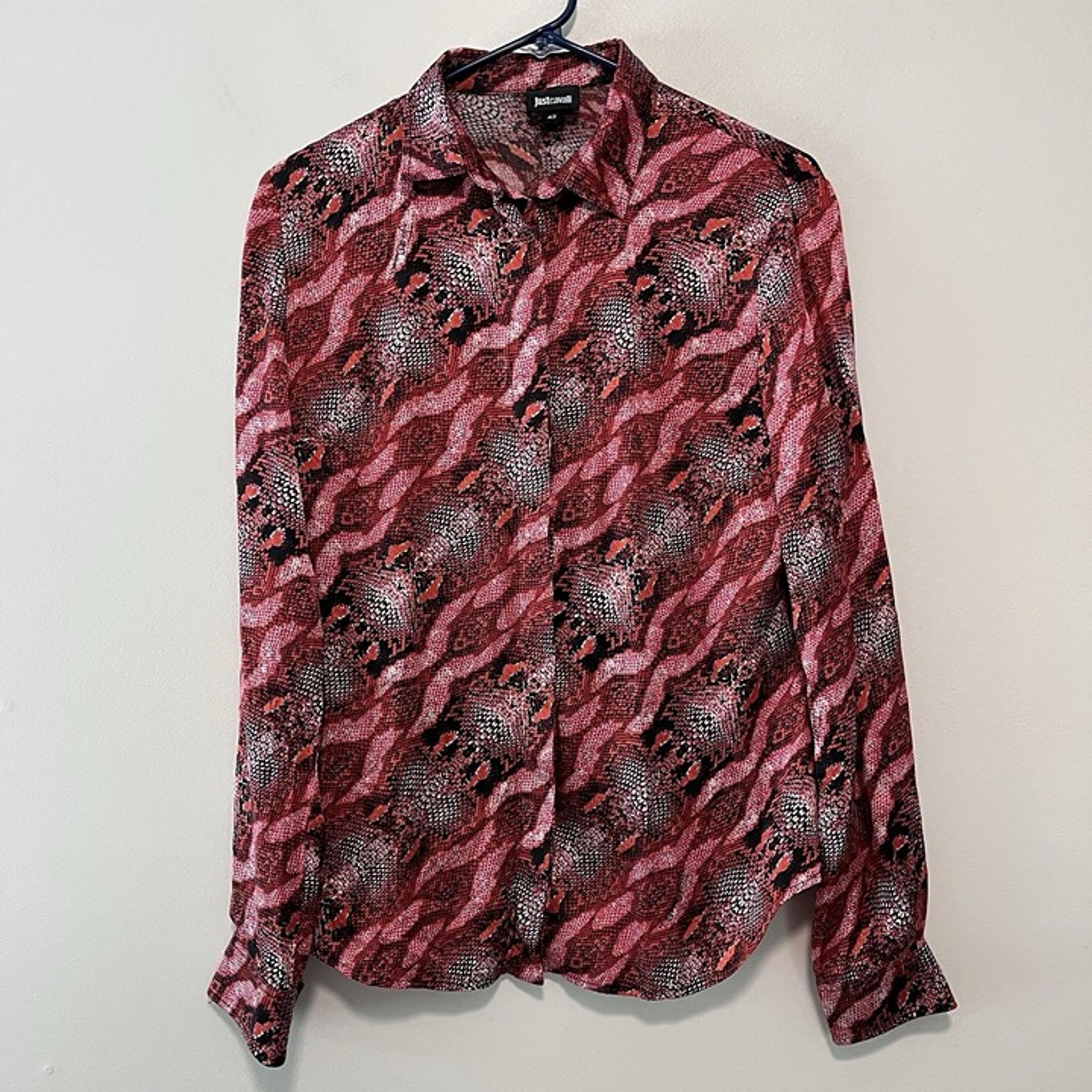 Just Cavalli Silk Red Snake Print Button Front Blouse Size Euro 42