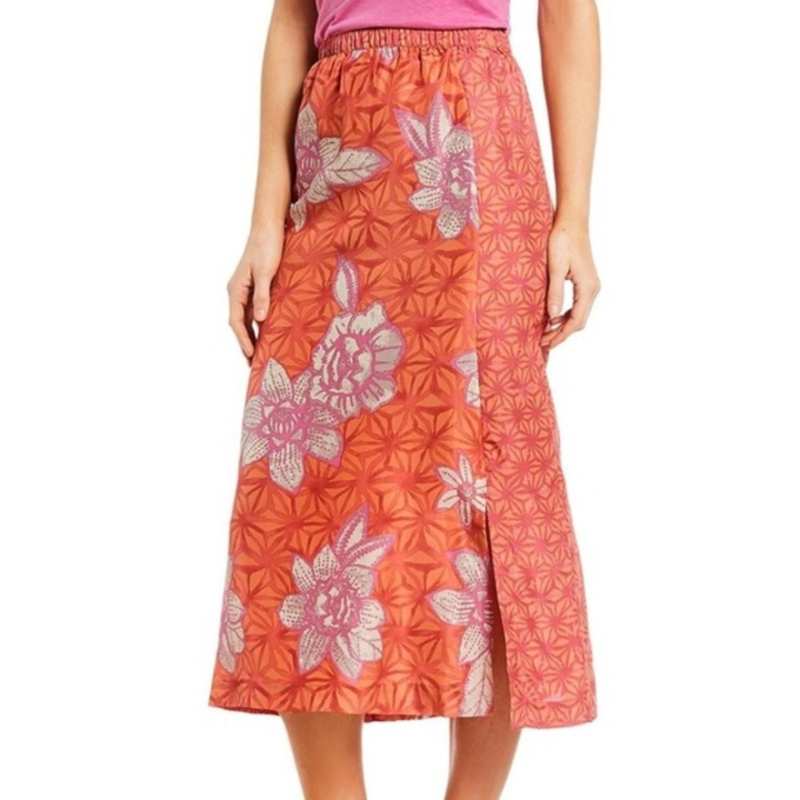 Sigrid Olsen Orange 100% Silk Coral Hawaiian Casual Midi Dress X-Small NWT