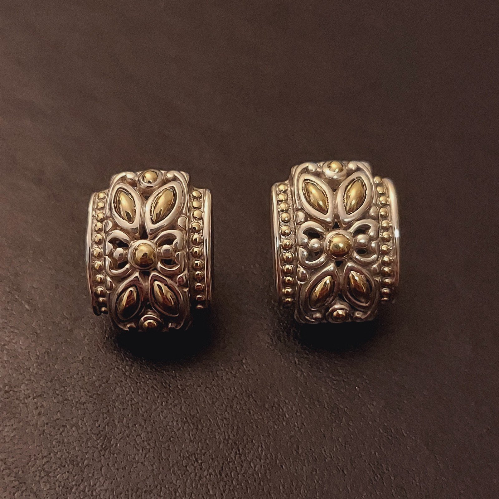 John Hardy 925 Sterling Silver 18K Yellow Gold Jaisalmer Omega Earrings