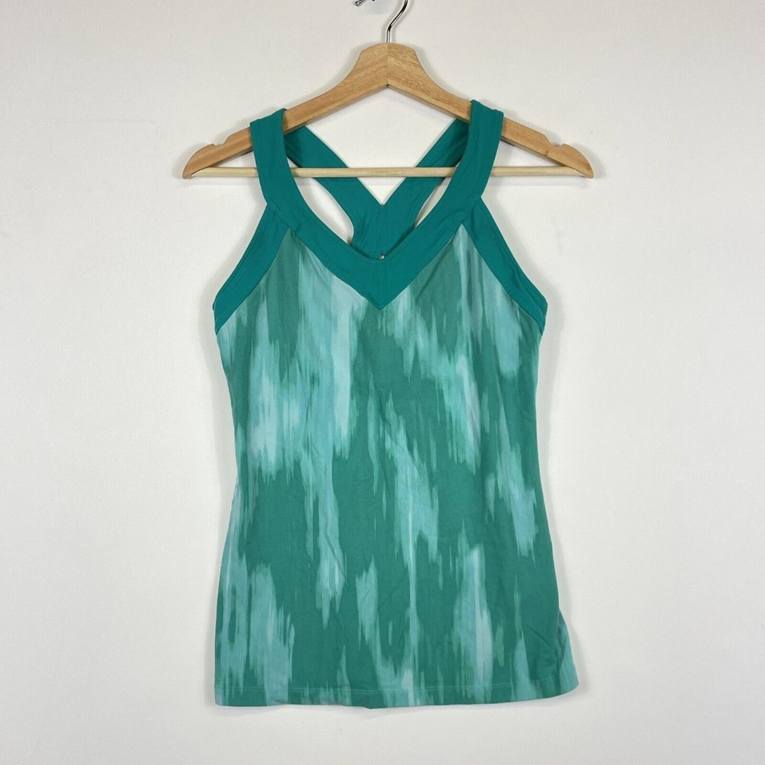 Lucy Activewear Yoga Green Watercolor Print Support Halter Tank Top Womens Small