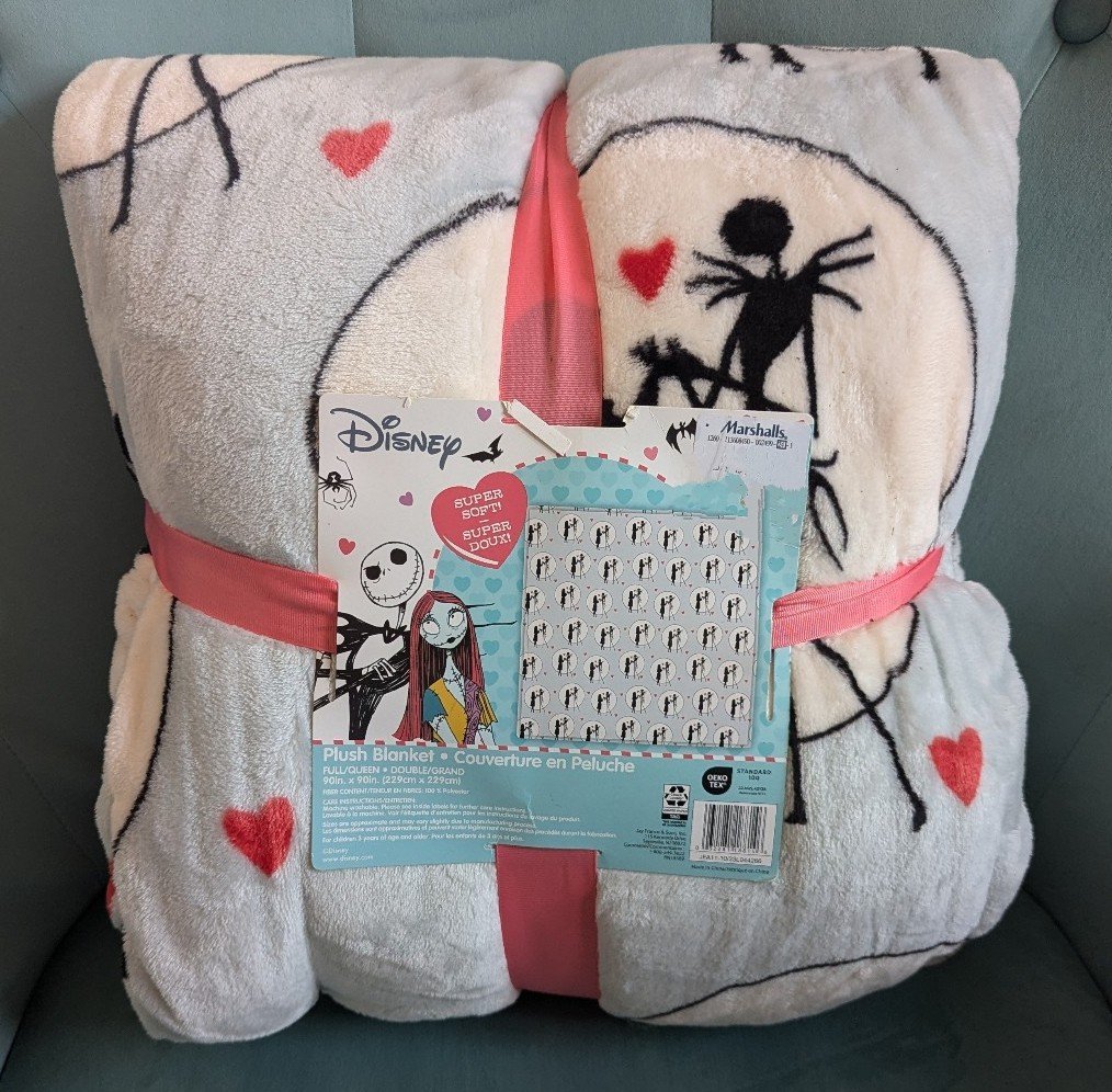 Nightmare Before Christmas Jack Sally light blue valentines blanket Full Queen