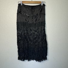 Vintage Fang Skirt M Black Midi Tiered Flowy Satin Lace Fairy Goth Witchy Vamp