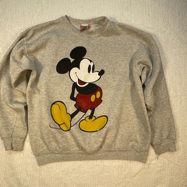 Disney Heathered Gray Crew Neck Graphic Fleece Lined Pullover Sweatshirt Large