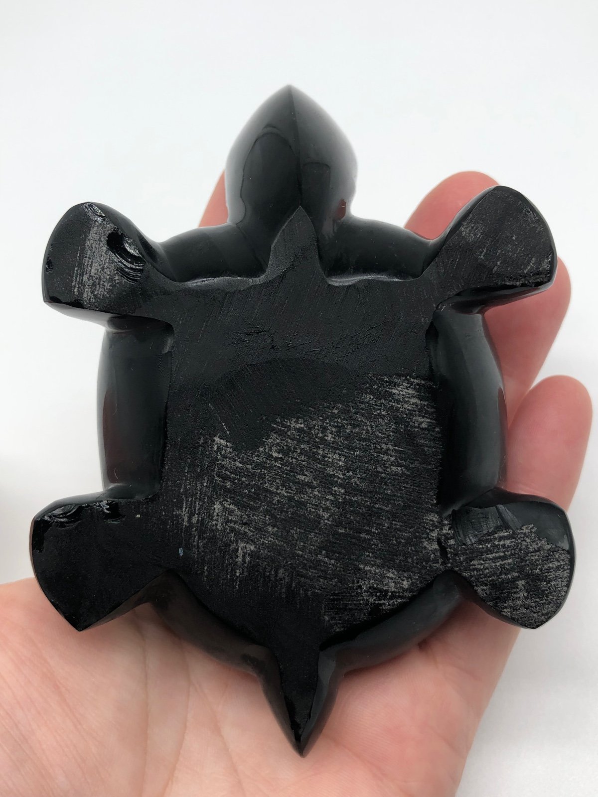 Hand-Carved Obsidian & Abalone Inlaid Turtle Figurine