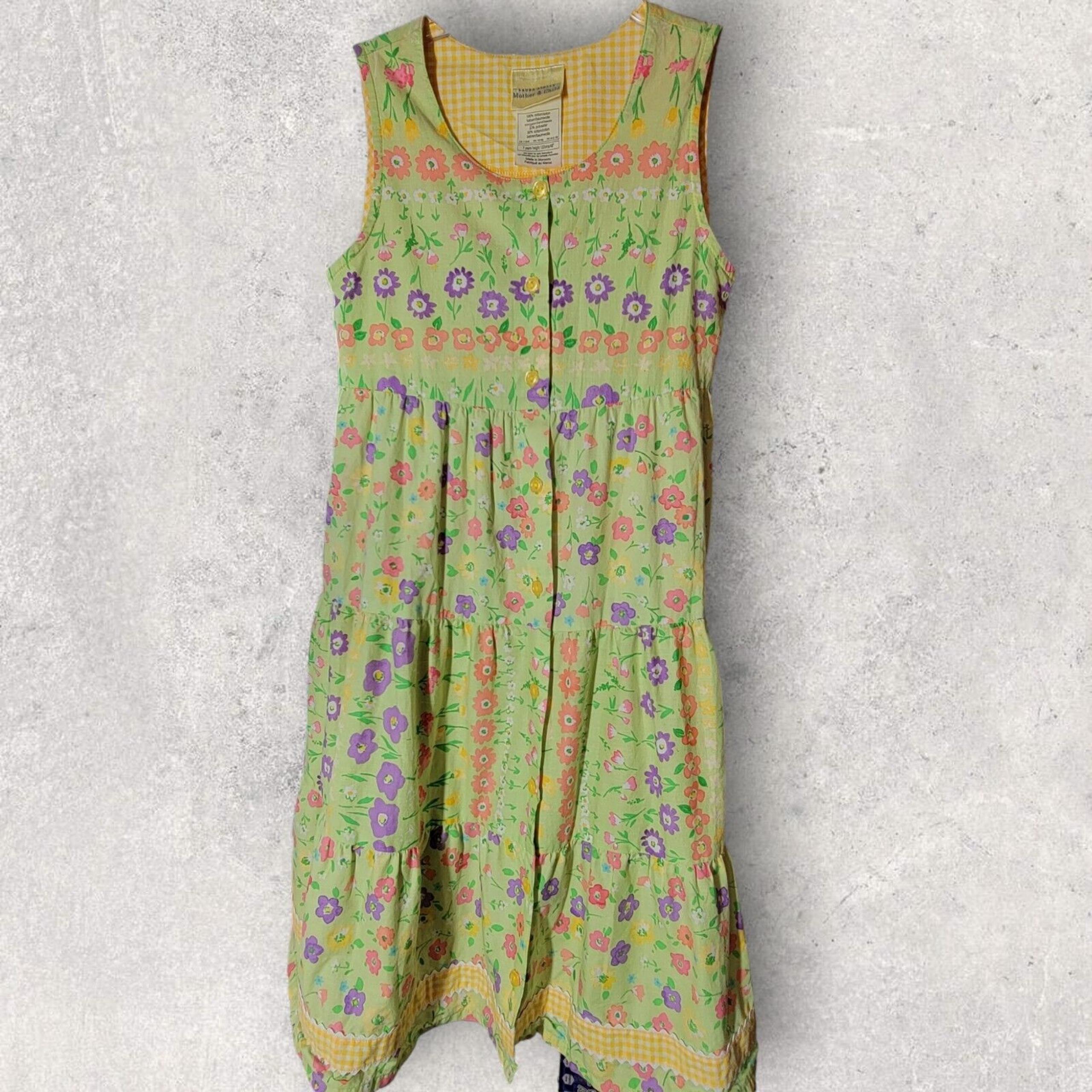Laura Ashley Mother Child Dress  Girls 7 Vintage Yellow Floral Sundress