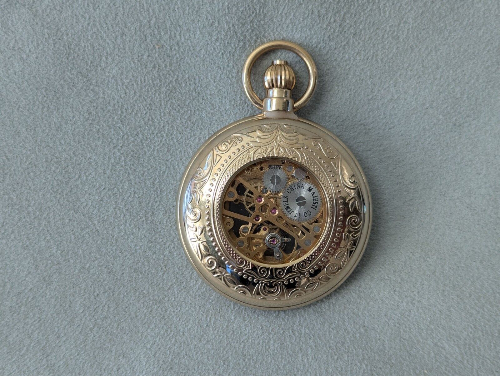 Skeletonzied Majesti Pocket Watch Gold Tone 17 Jewels Vintage - No Chain - Works