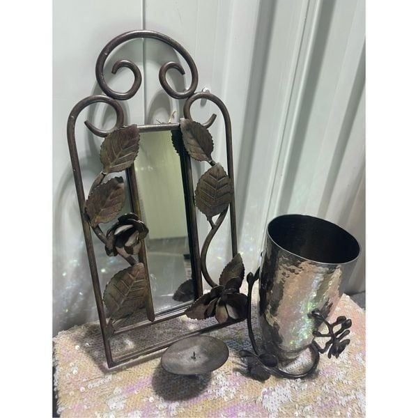 Mcm mirrored rose floral/leaf wall candle holder/sconce
