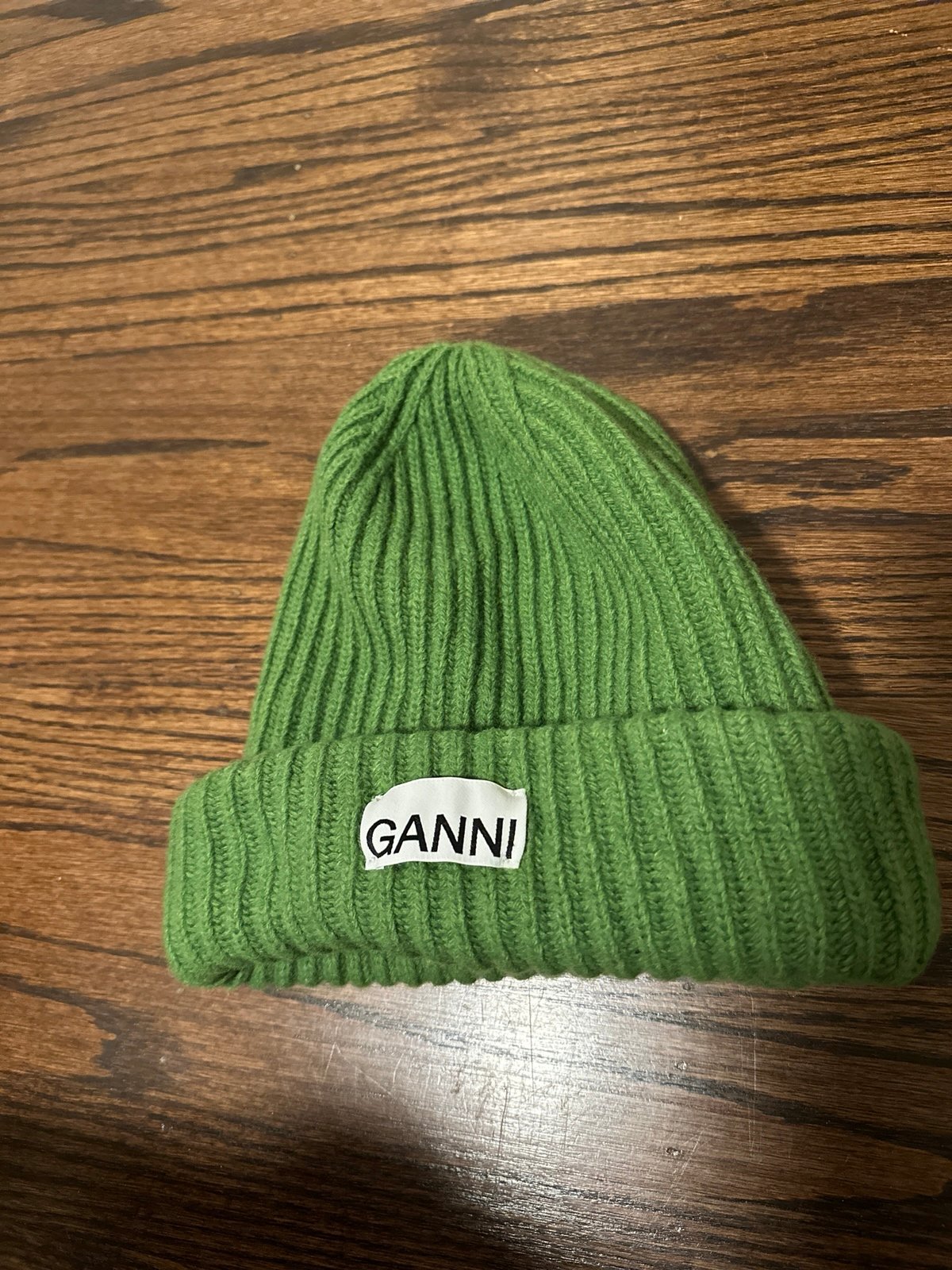 Ganni ribbed beanie green
