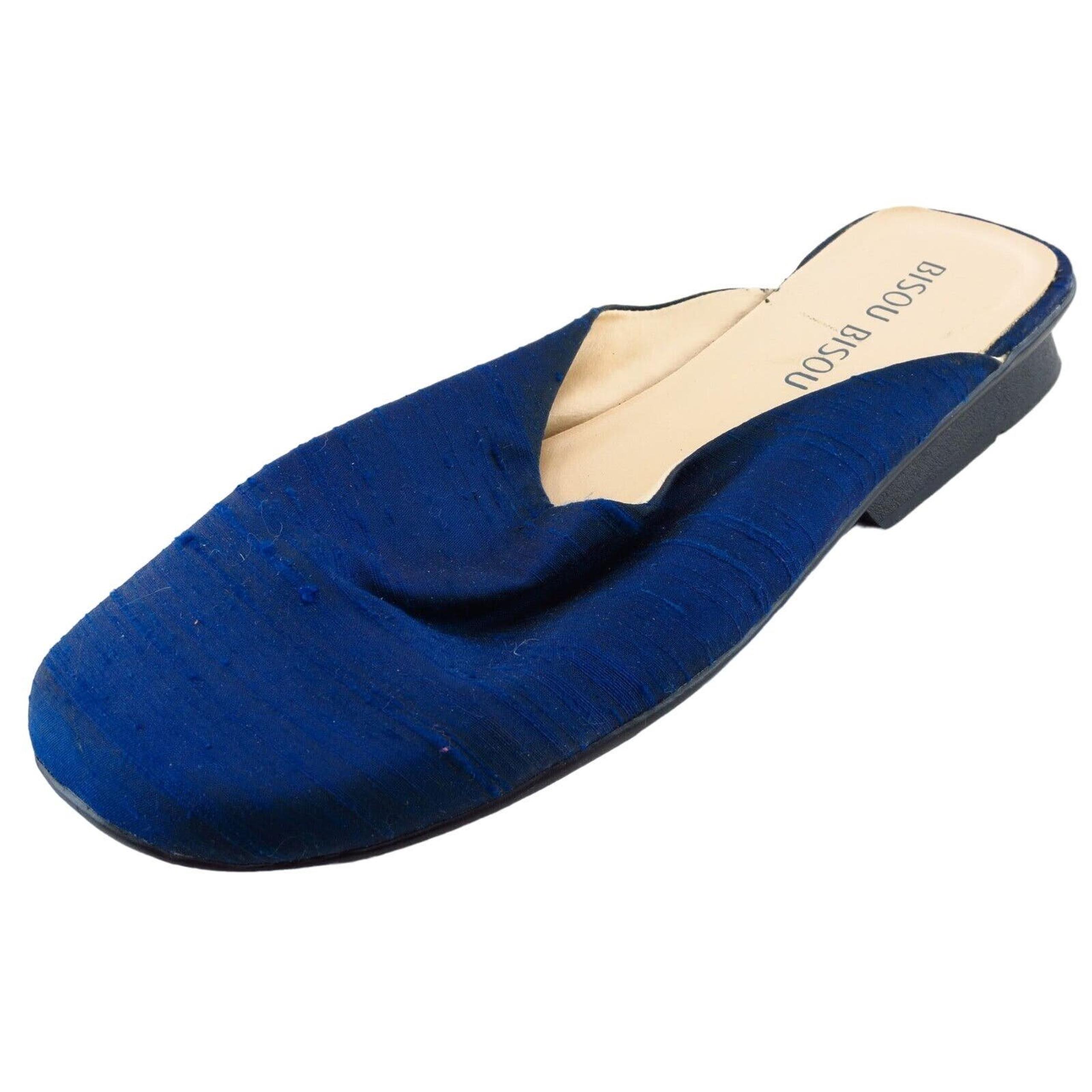 BISOU BISOU Mule Flats Blue Fabric Women Shoes Size 7 Medium