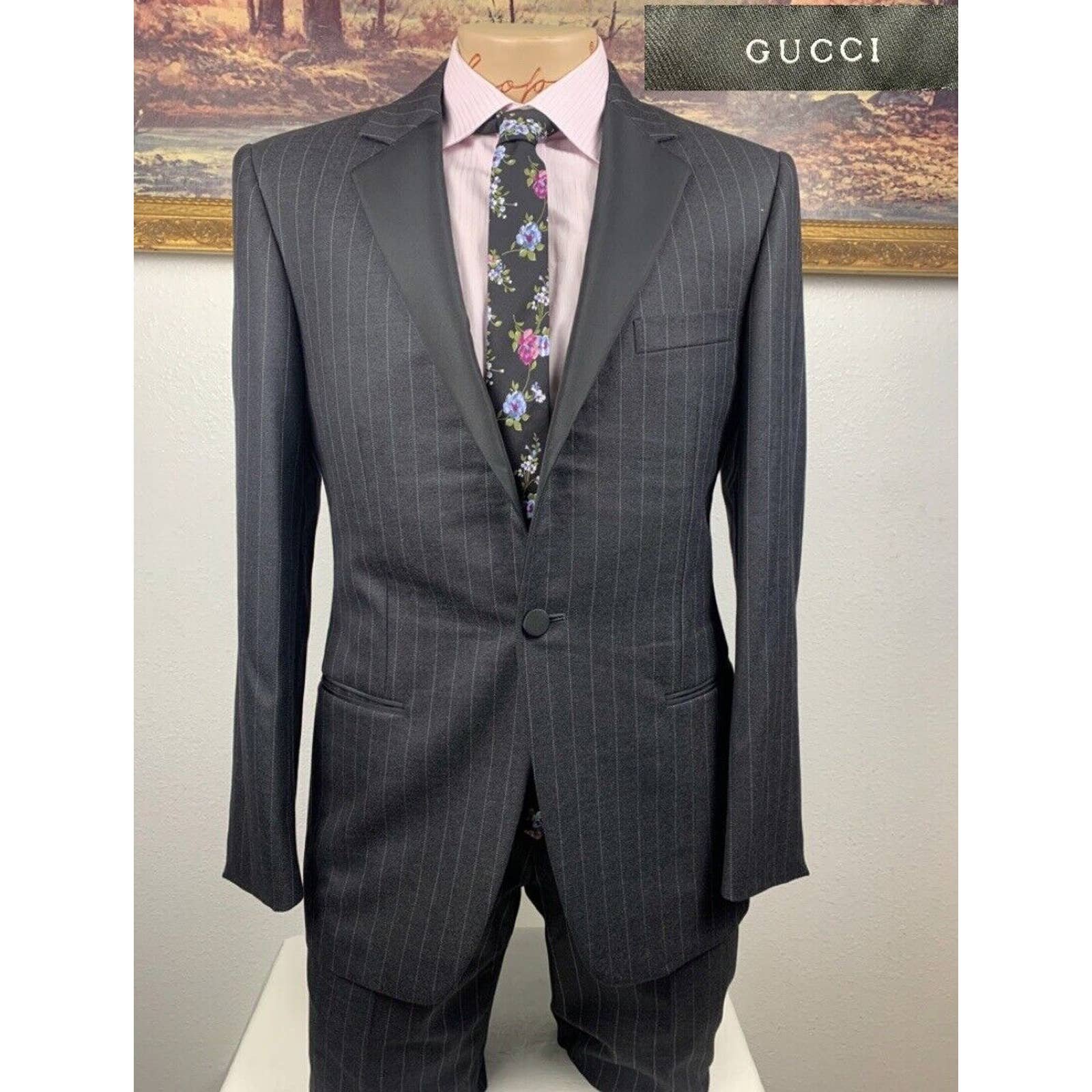 36R Gucci Charcoal Pinstripe Tuxedo Suit - Jacket Pants 31/30