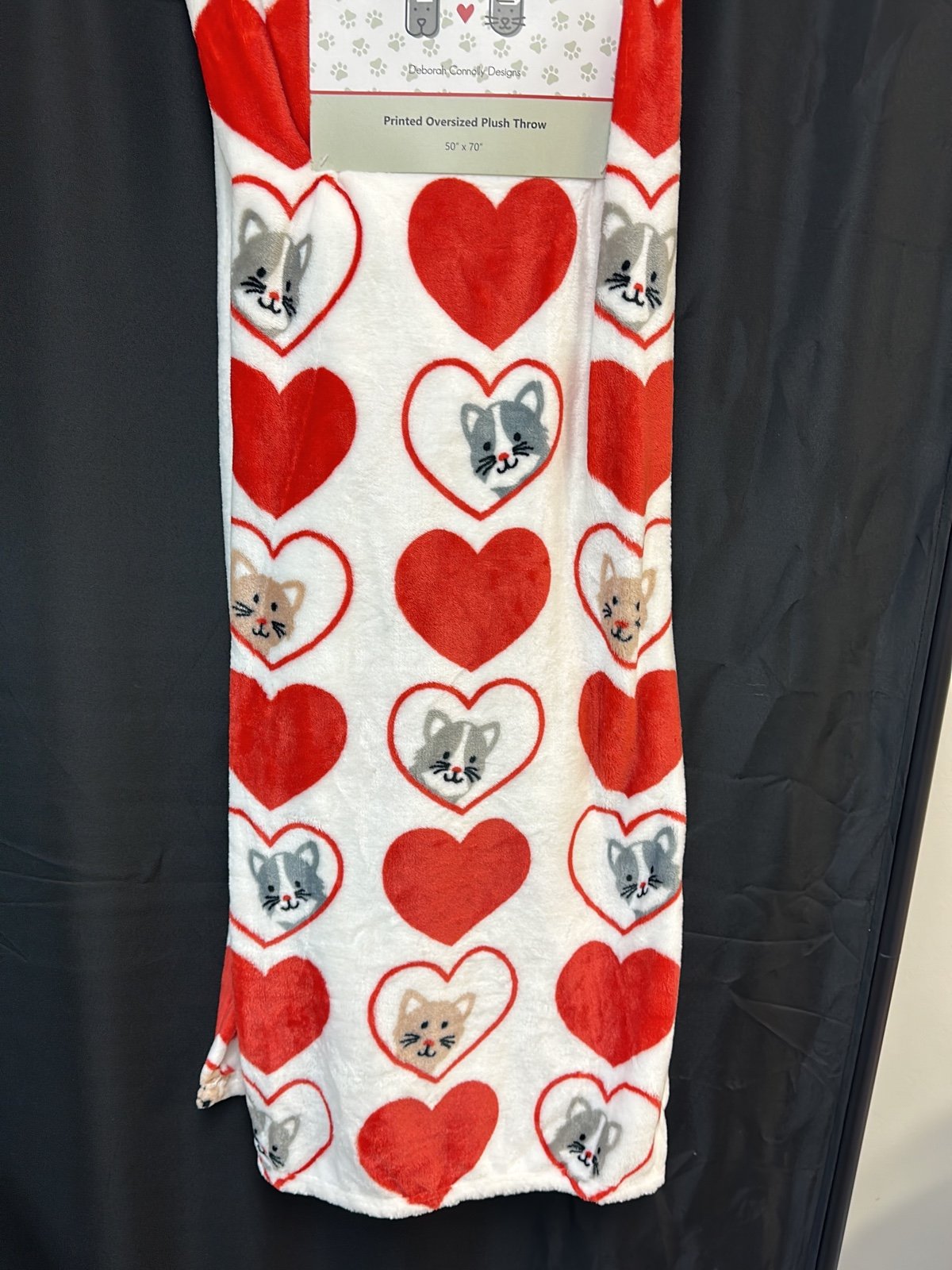 Valentines Cats Hearts plush throw blanket