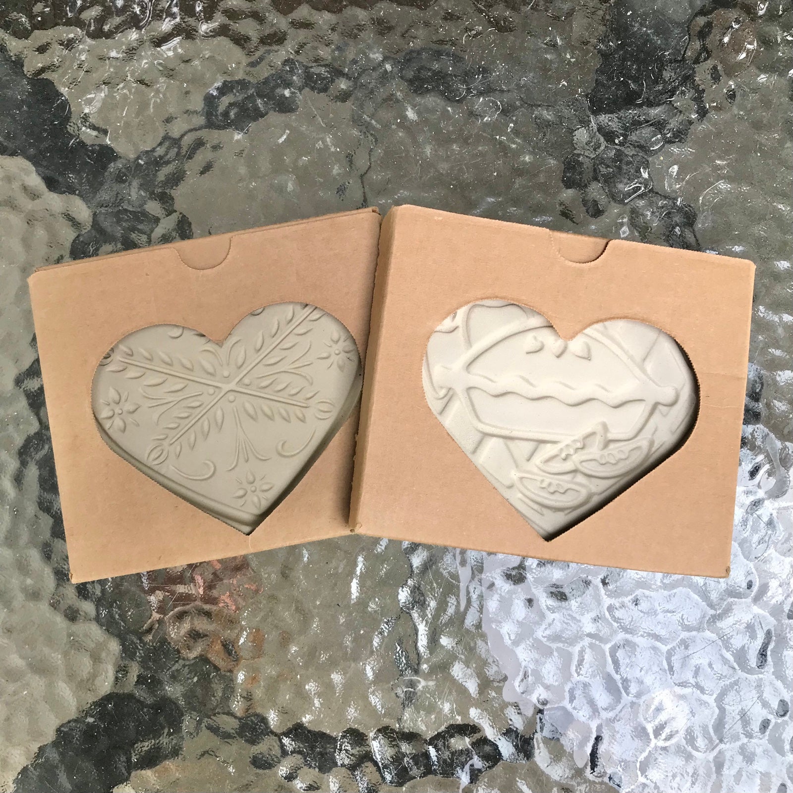 Vintage The Pampered Chef Heart Shaped Stoneware Clay Shortbread Cookie Molds