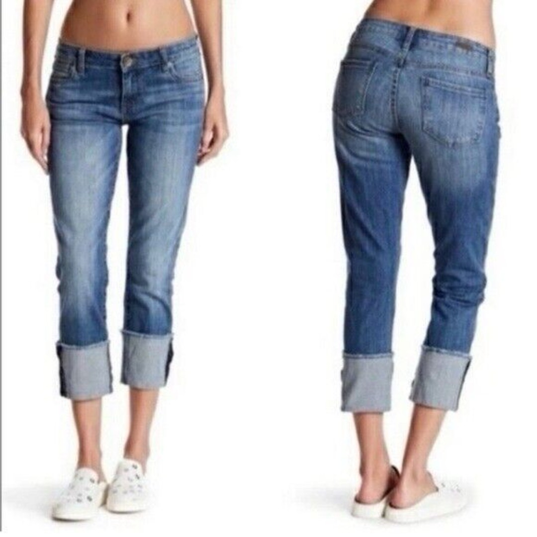 Kut from the Kloth Women's Rolled Raw Hem Cropped Medium Wash Jeans Denim Size 6