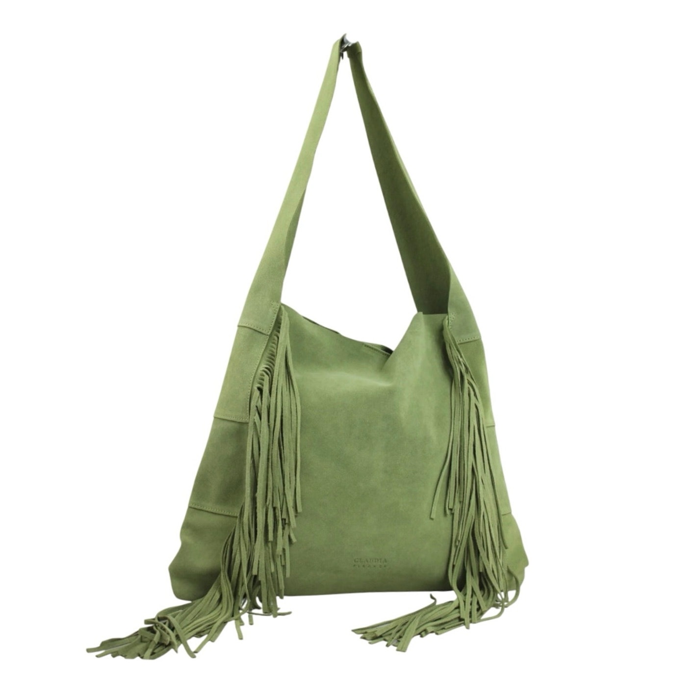 NWT Claudia Firenze Olive Green Emma Fringed Italian Suede Shoulder Bag CL10581