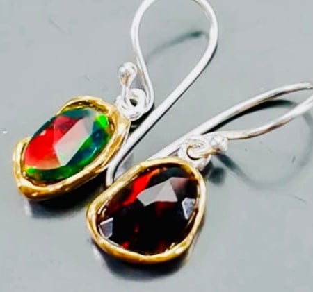 handmade earrings 925 SS 24k Gold genuine earth mined Opals