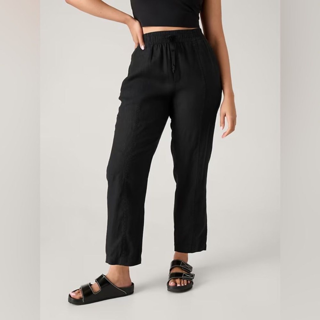NWOT Athleta 100% Linen Retreat Linen Ankle Pants High Rise Medium Tall Black
