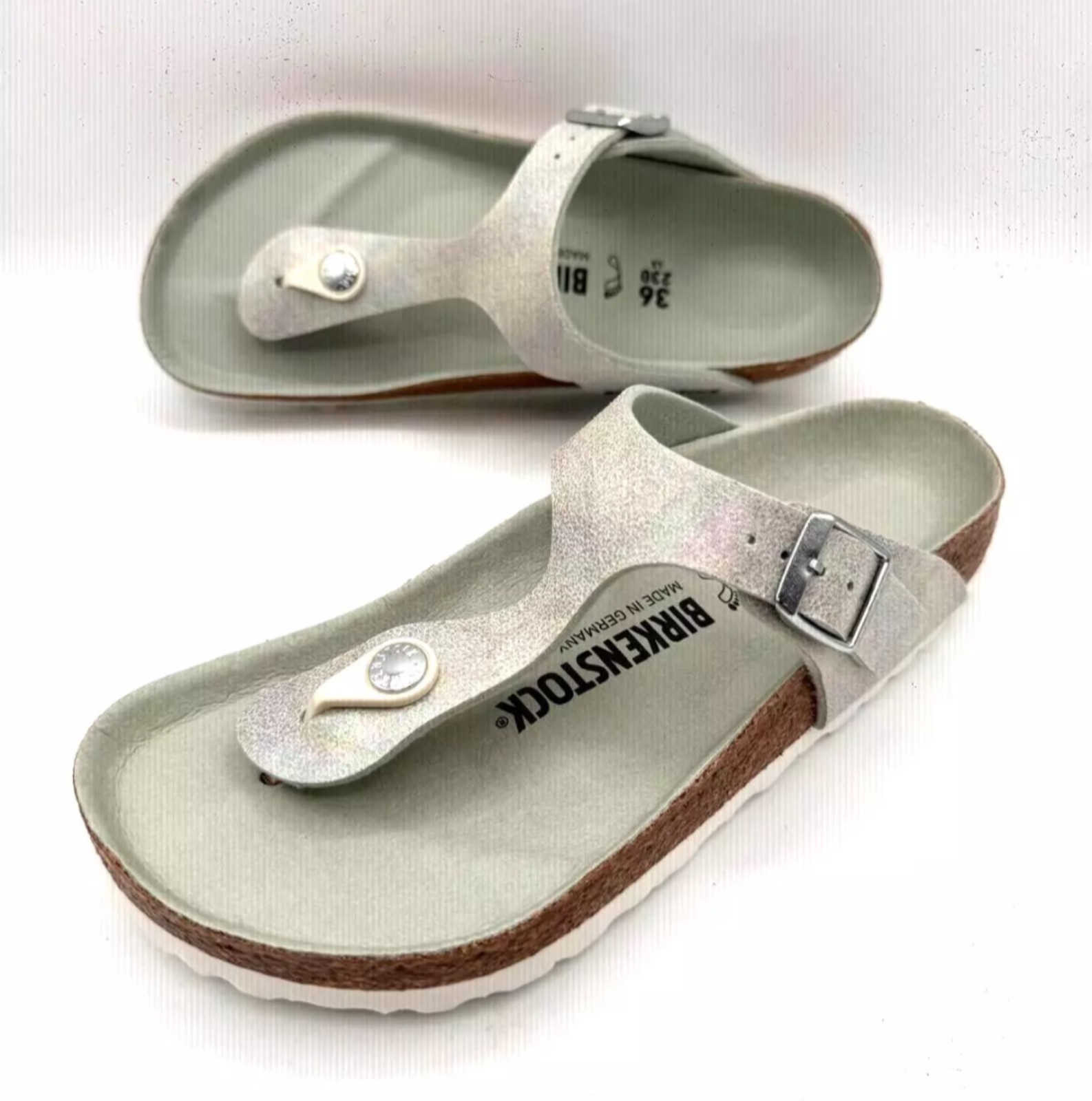 Birkenstock Gizeh Regular Fit Birko Flor Iridescent Matcha US Women's Size 5