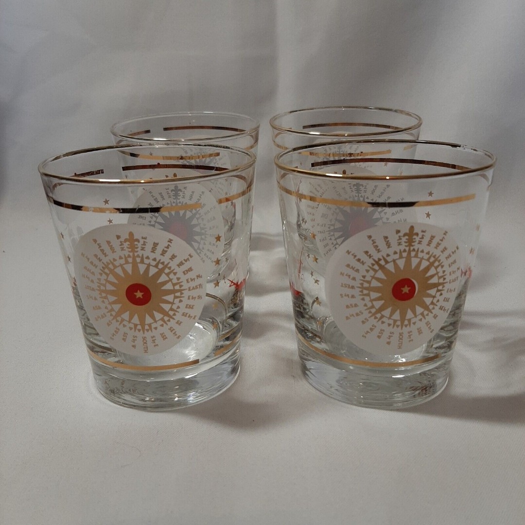 Vintage Nautical Old Spice Themed Rocks Tumbler Glasses Set Of 4