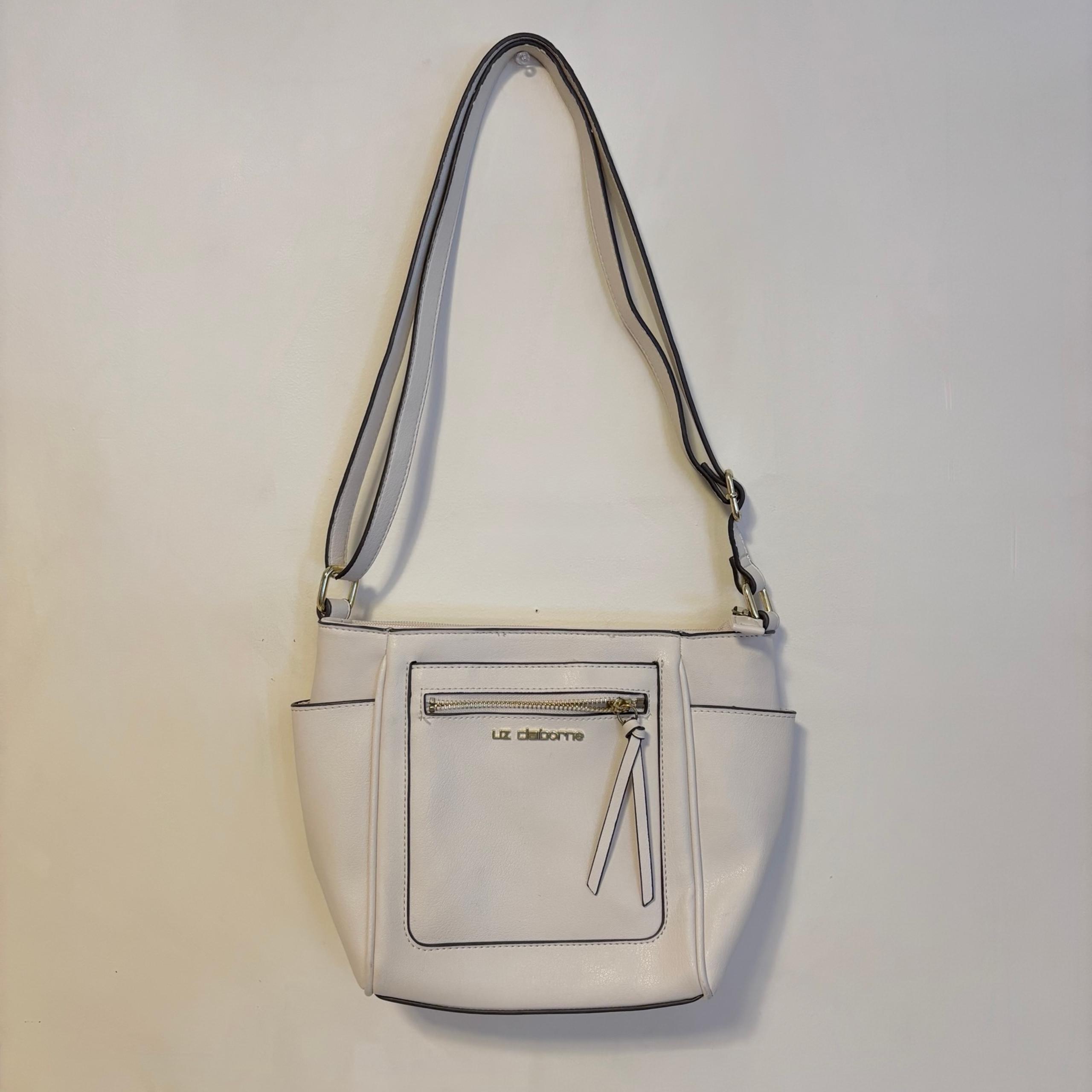 Liz Claiborne Faux Leather Shoulder Crossbody Tote Bag Purse Cream Small Size