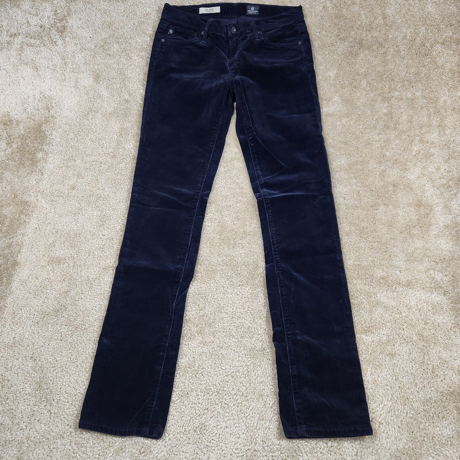 Adriano Goldschmied Corduroy Pants 25R Navy Blue The Stilt Cigarette Leg A986