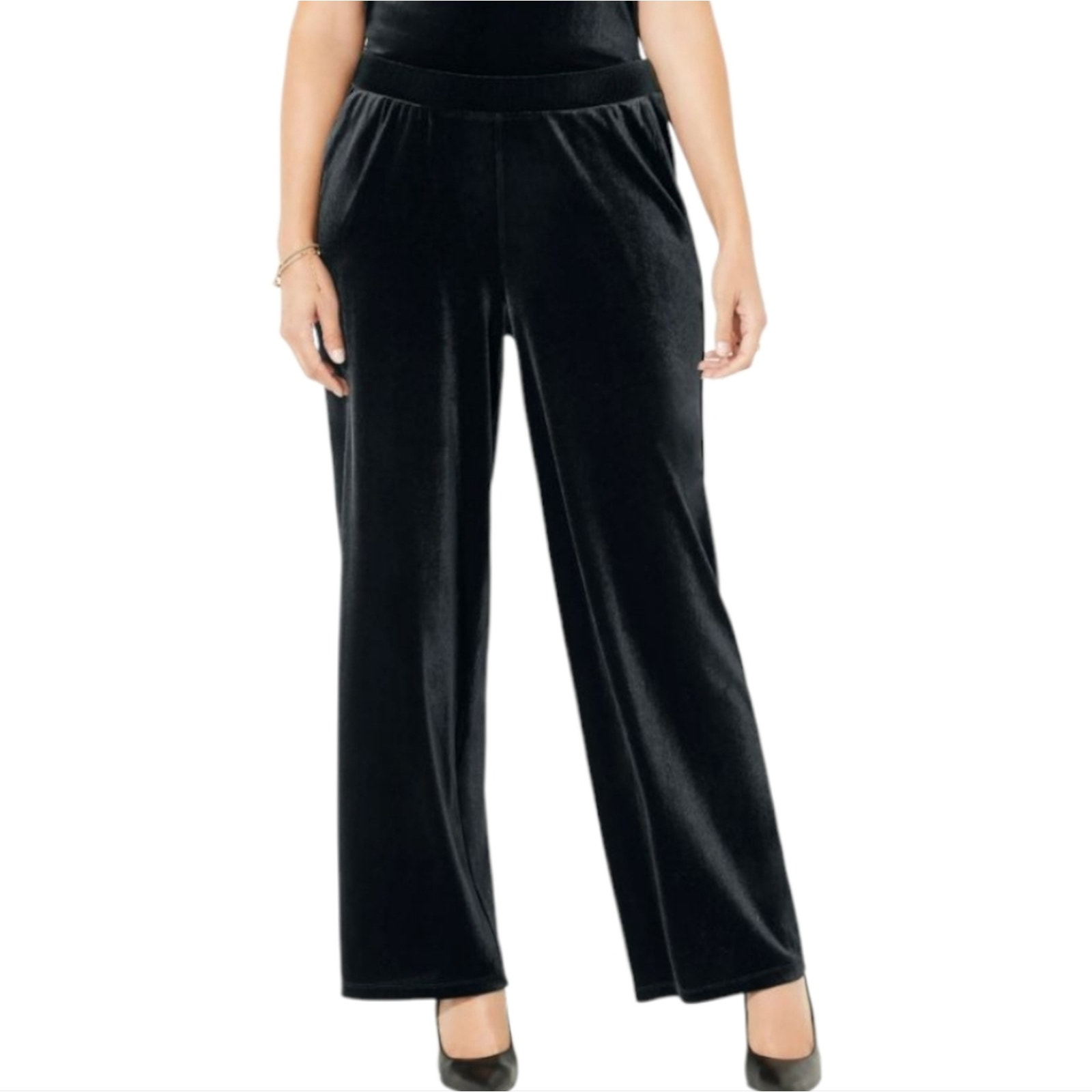 R&K Evening Elegant Black Velvet High Rise Wide Leg Pull On Pants Plus Size 14