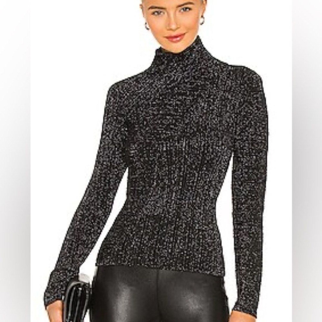 Rag & Bone Mae Mock Neck Sweater in Black size large with metallic accents