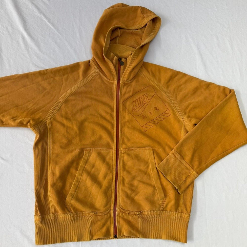 Vintage Nike Air Full Zip Hoodie Men Large Yellow Mock Neck Spell Out Y2K Grunge