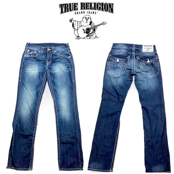 True Religion World Tour jeans Straight with flaps, medium wash, size 29