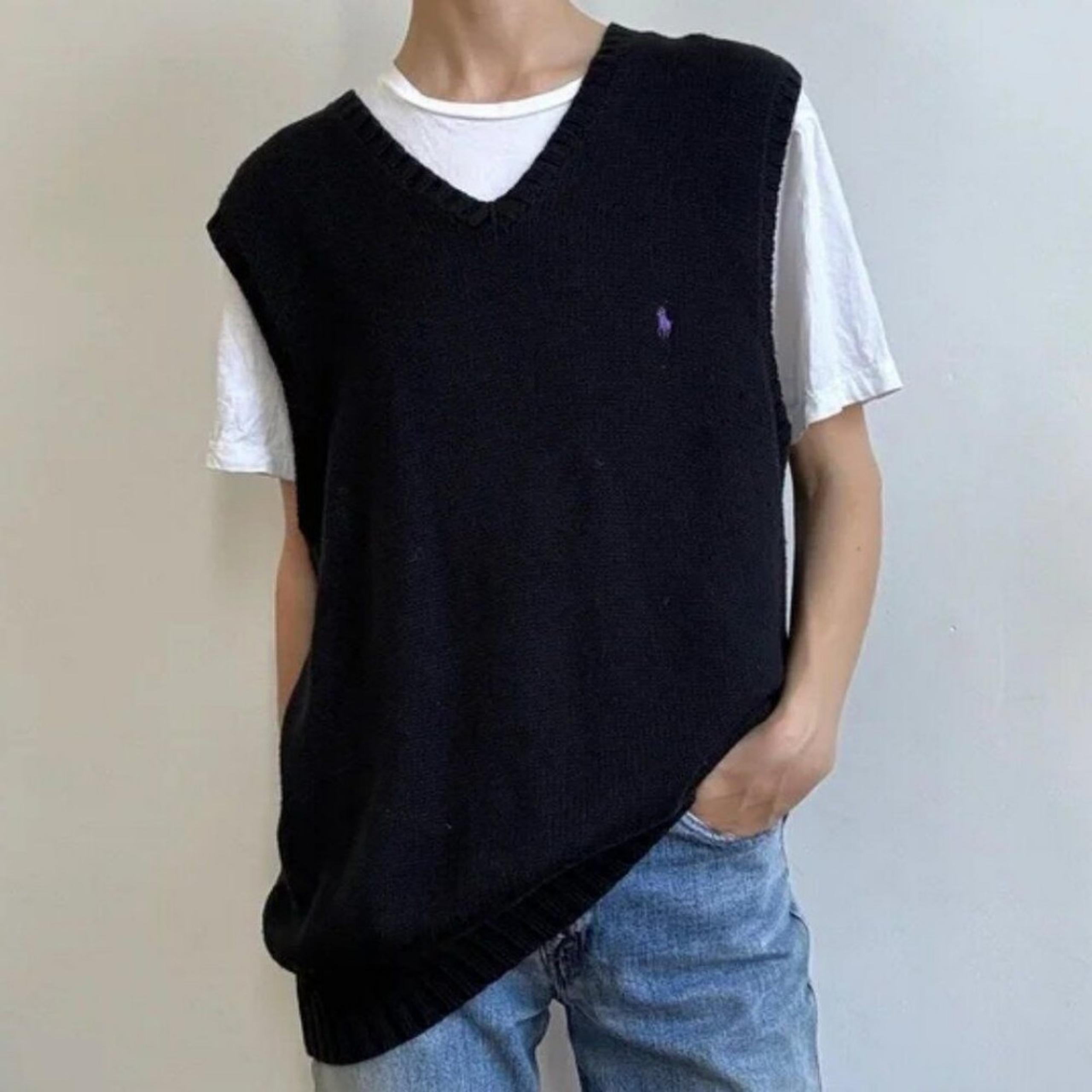 Polo Ralph Lauren Black Sweater Vest 100% Cotton Men's Size 4LT