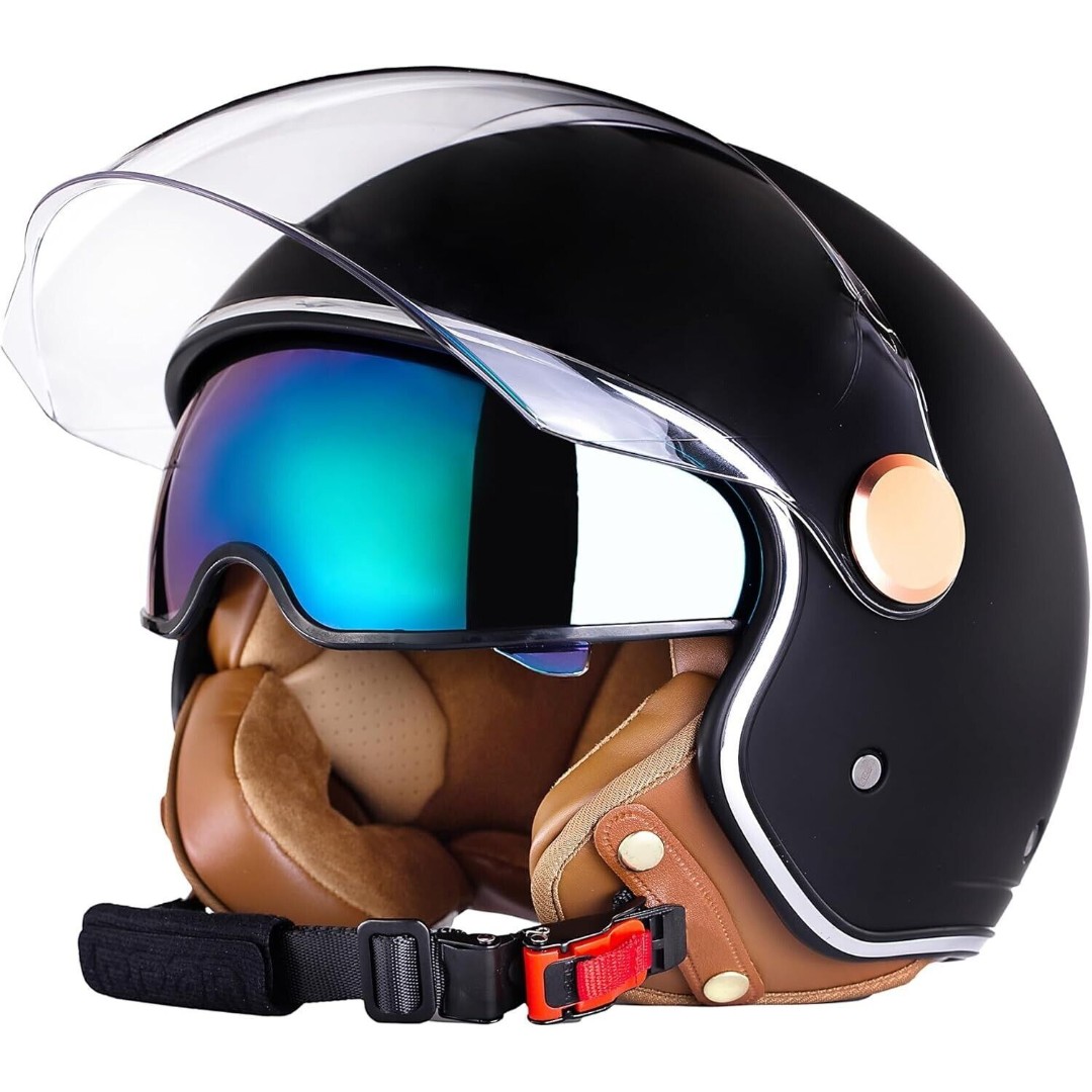 Pretoee Open Face Motorcycle Helmet 3/4 Retro Classic