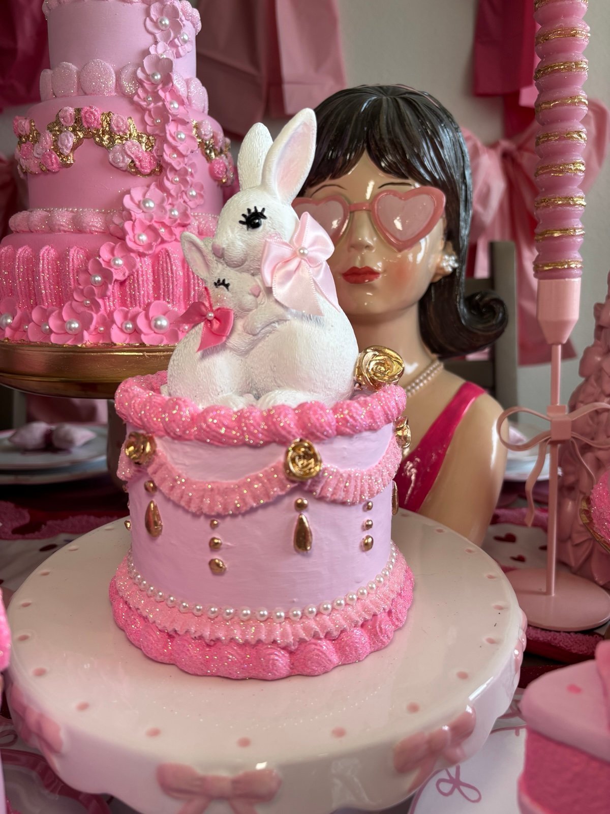 Pink easter cake hand painted