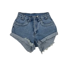 Some Days Lovin - Raw Hem Turn Up Denim Shorts with Cross Belt Loop Detail